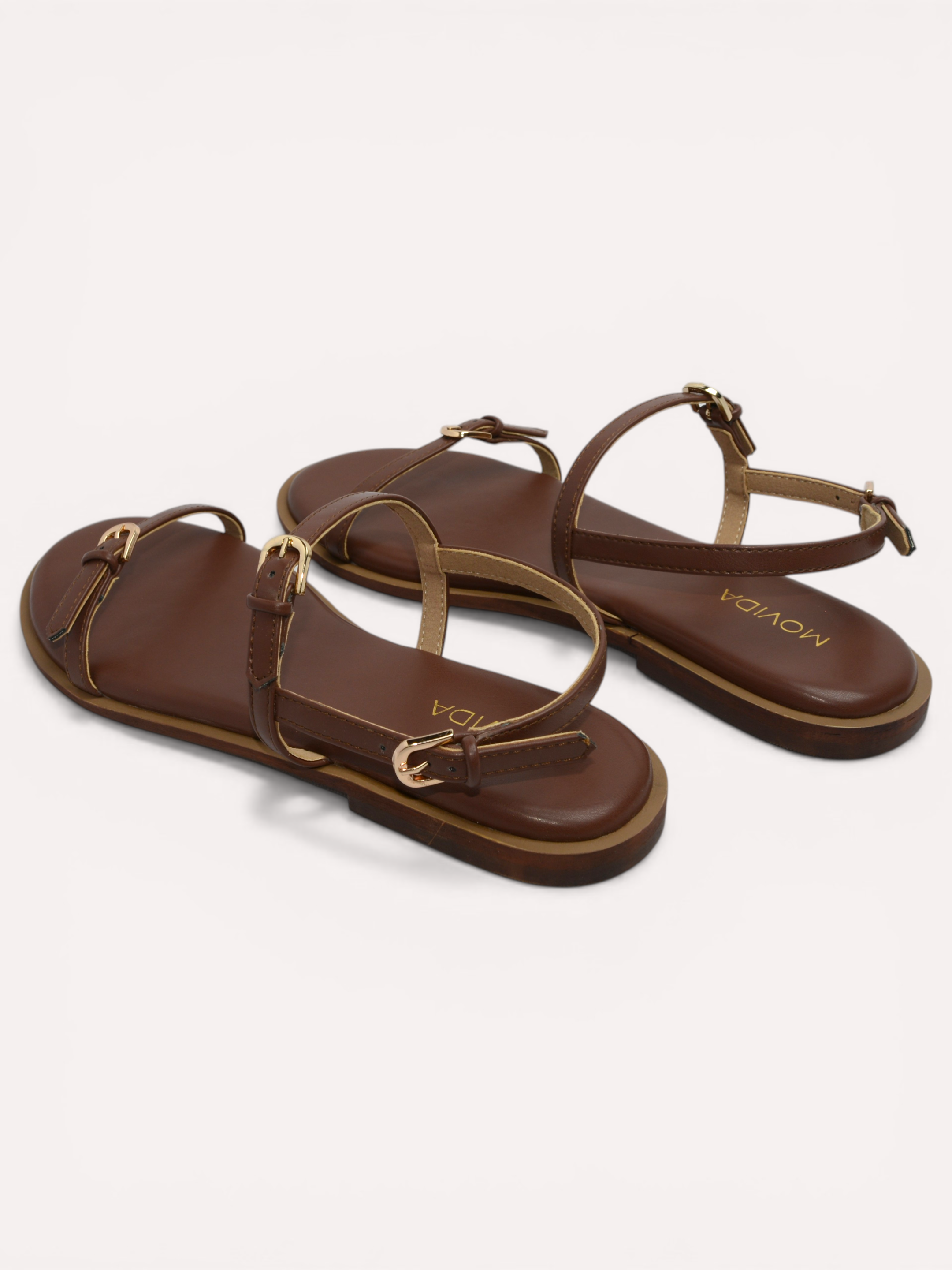 Buckled Flat Strap Sandal - Dark Brown