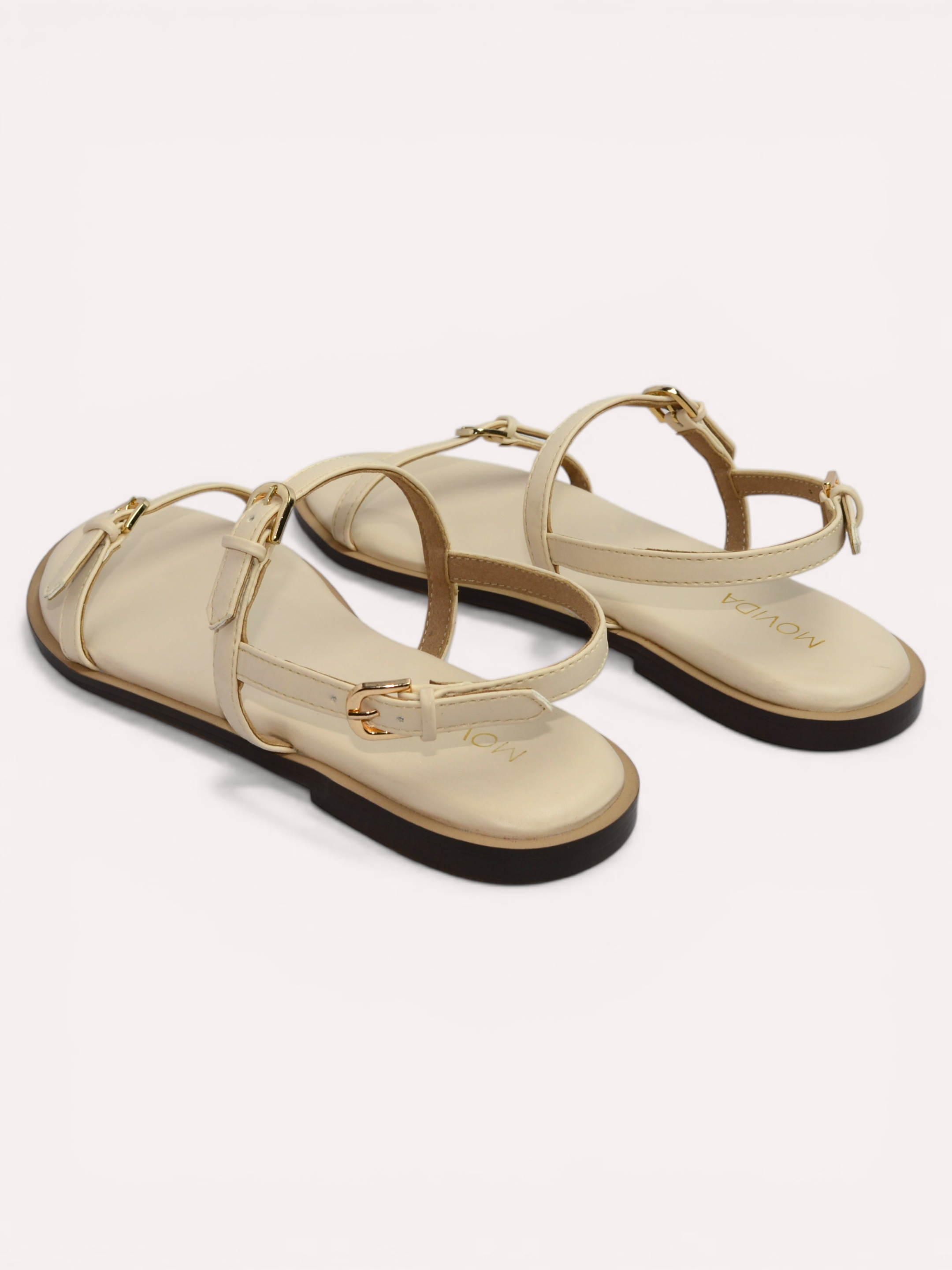 Buckled Flat Strap Sandal - Cream