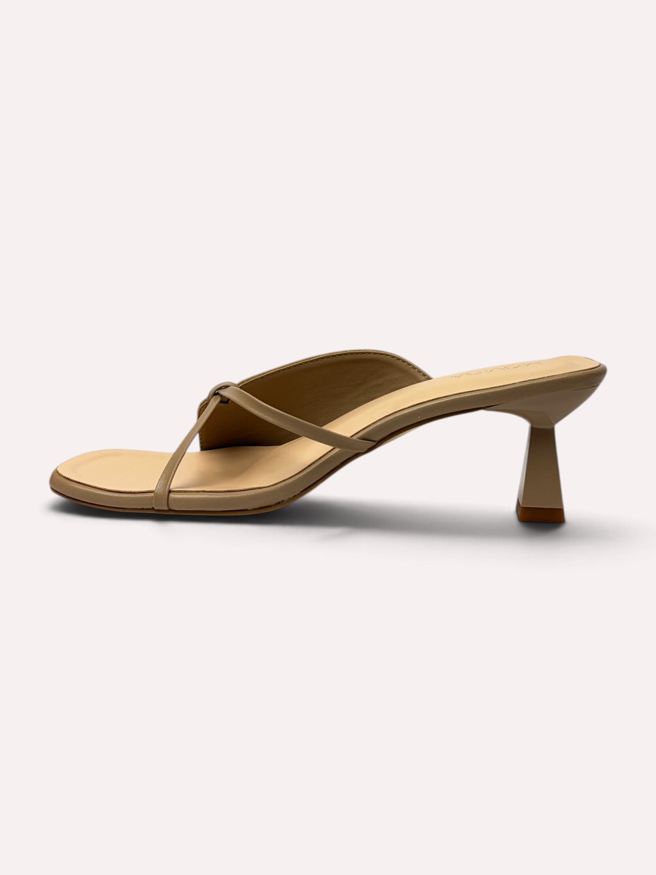Lumina Sculptural Trumpet-Heel Strappy Mule – Camel