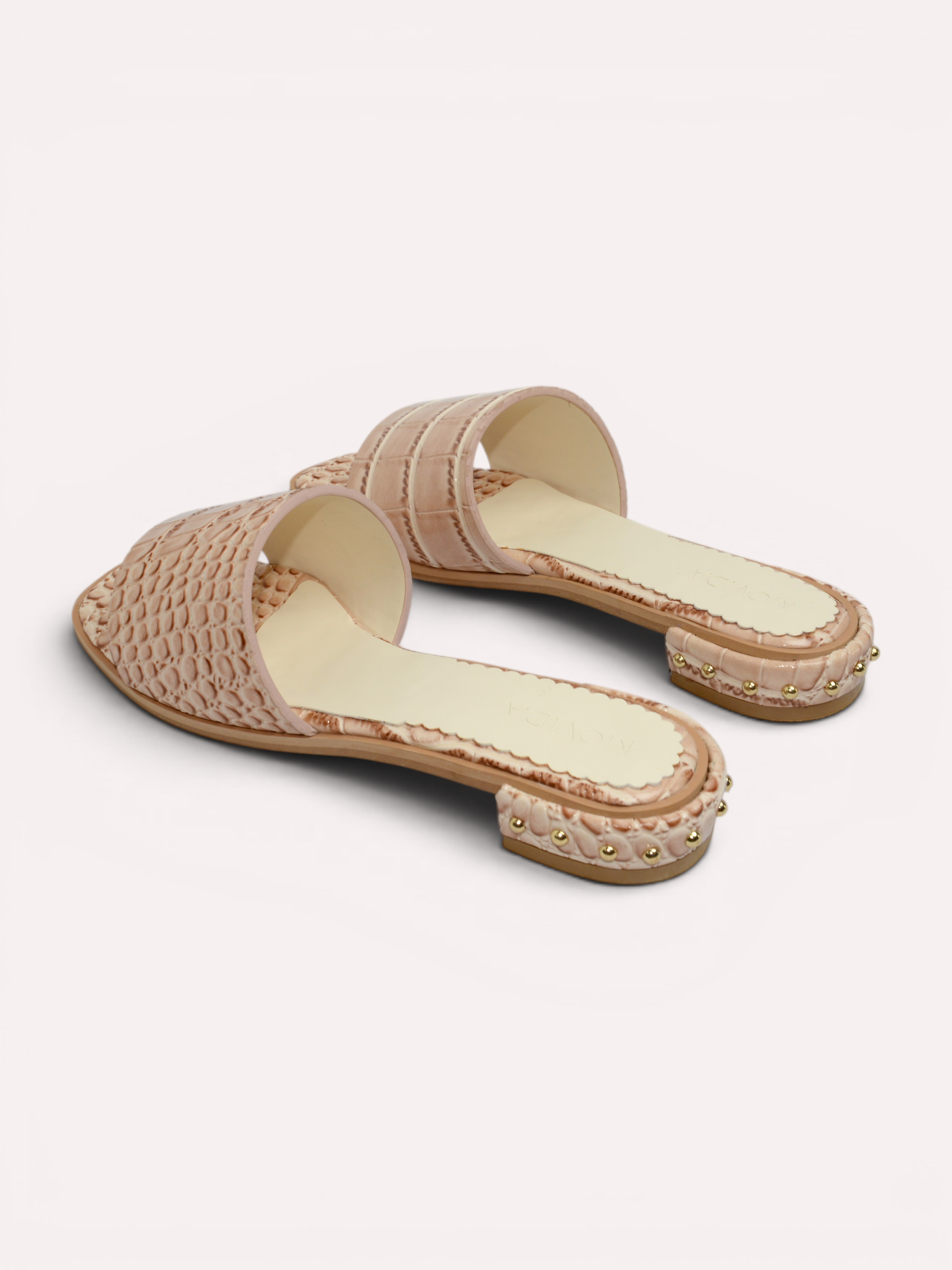 Harlow Patent Croco H-Bar Stud Slide – Beige