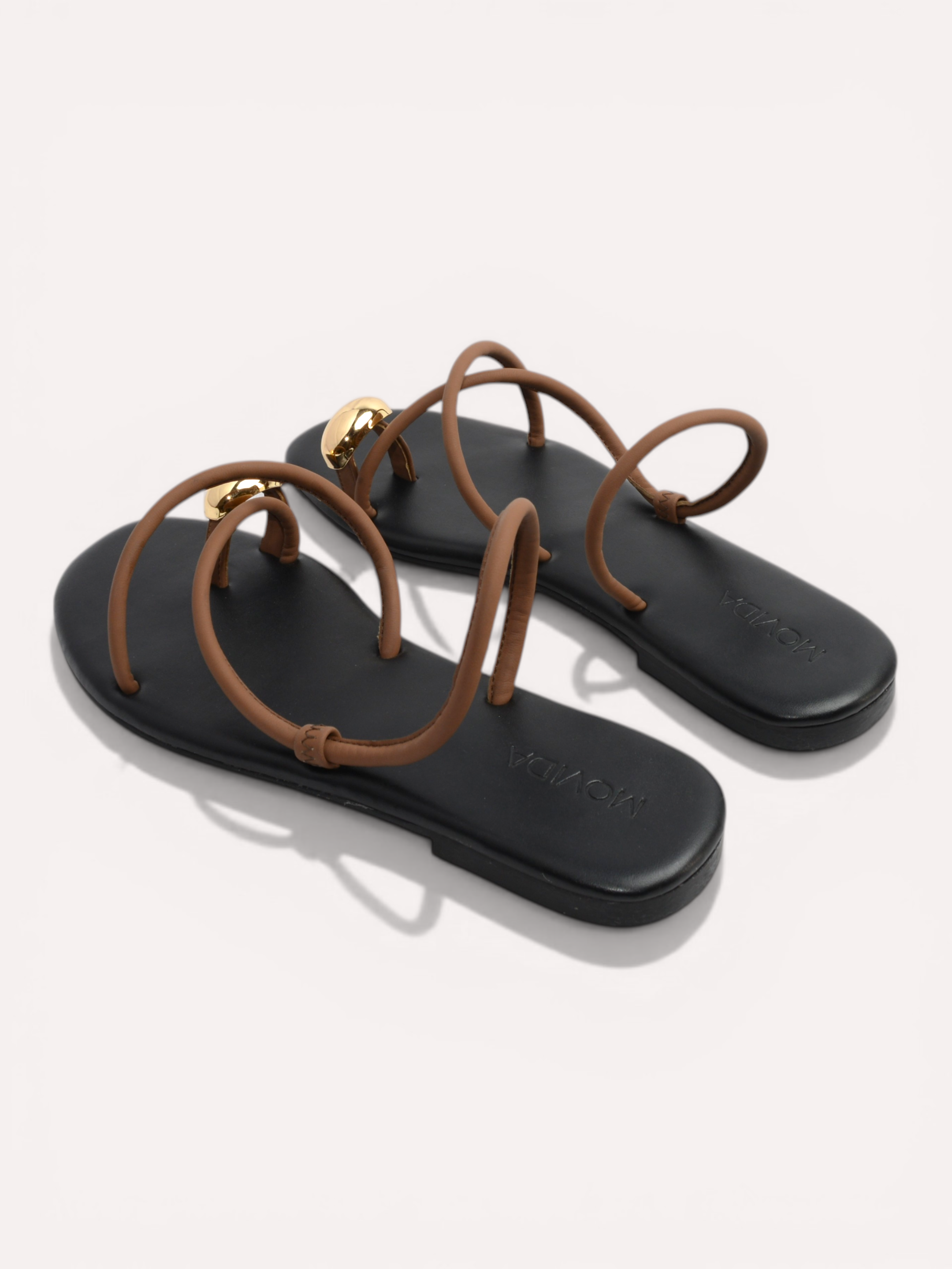 Flat Metallic Toe Ring Sandal - Brown Black