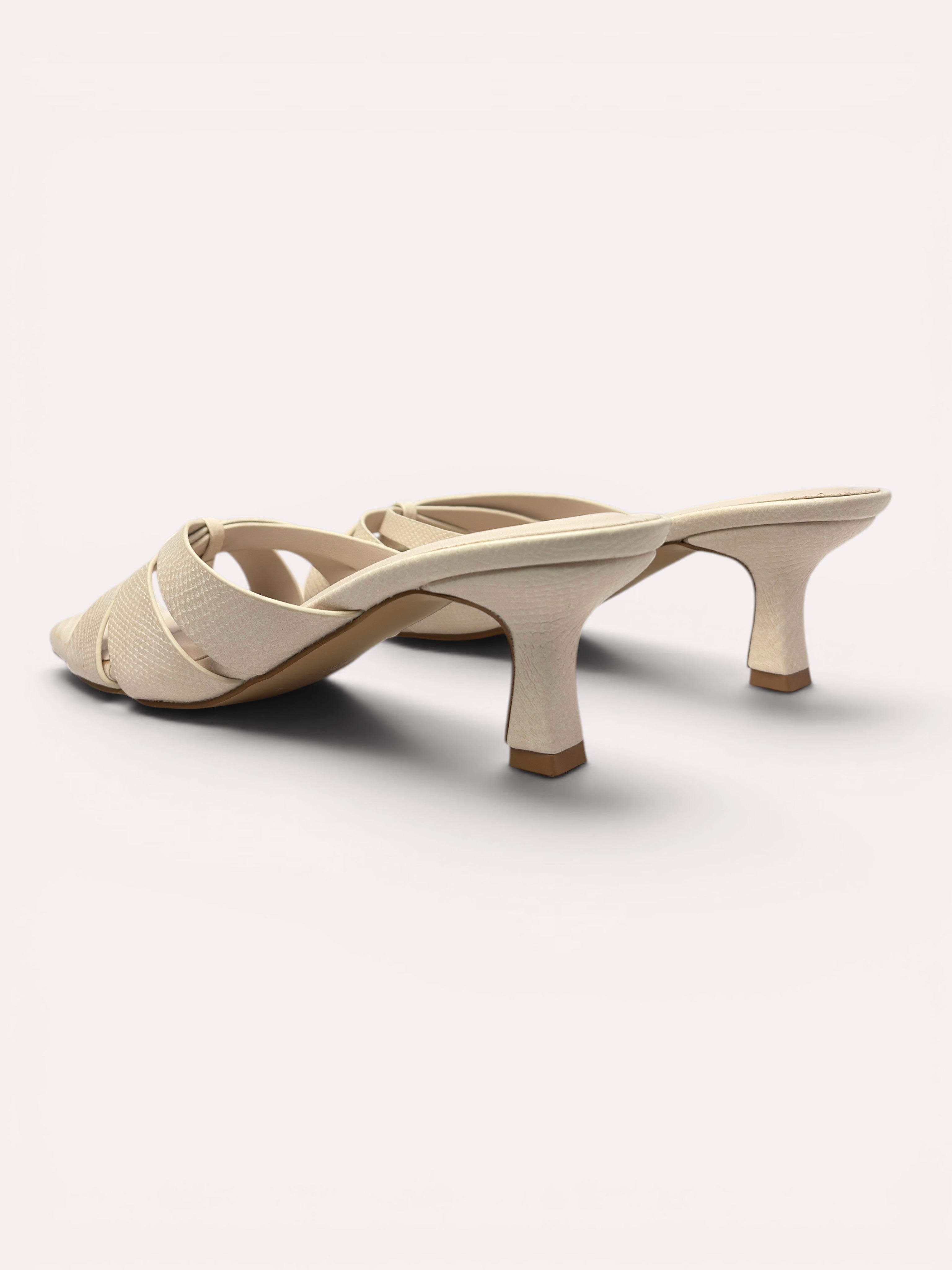 Dune Criss-Cross Spool Kitten Heel Mule – Off White