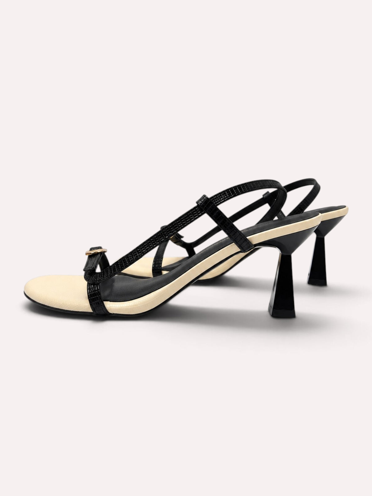 Sienna Lizard-Embossed Slingback Sculptural Heel – Black & Off White