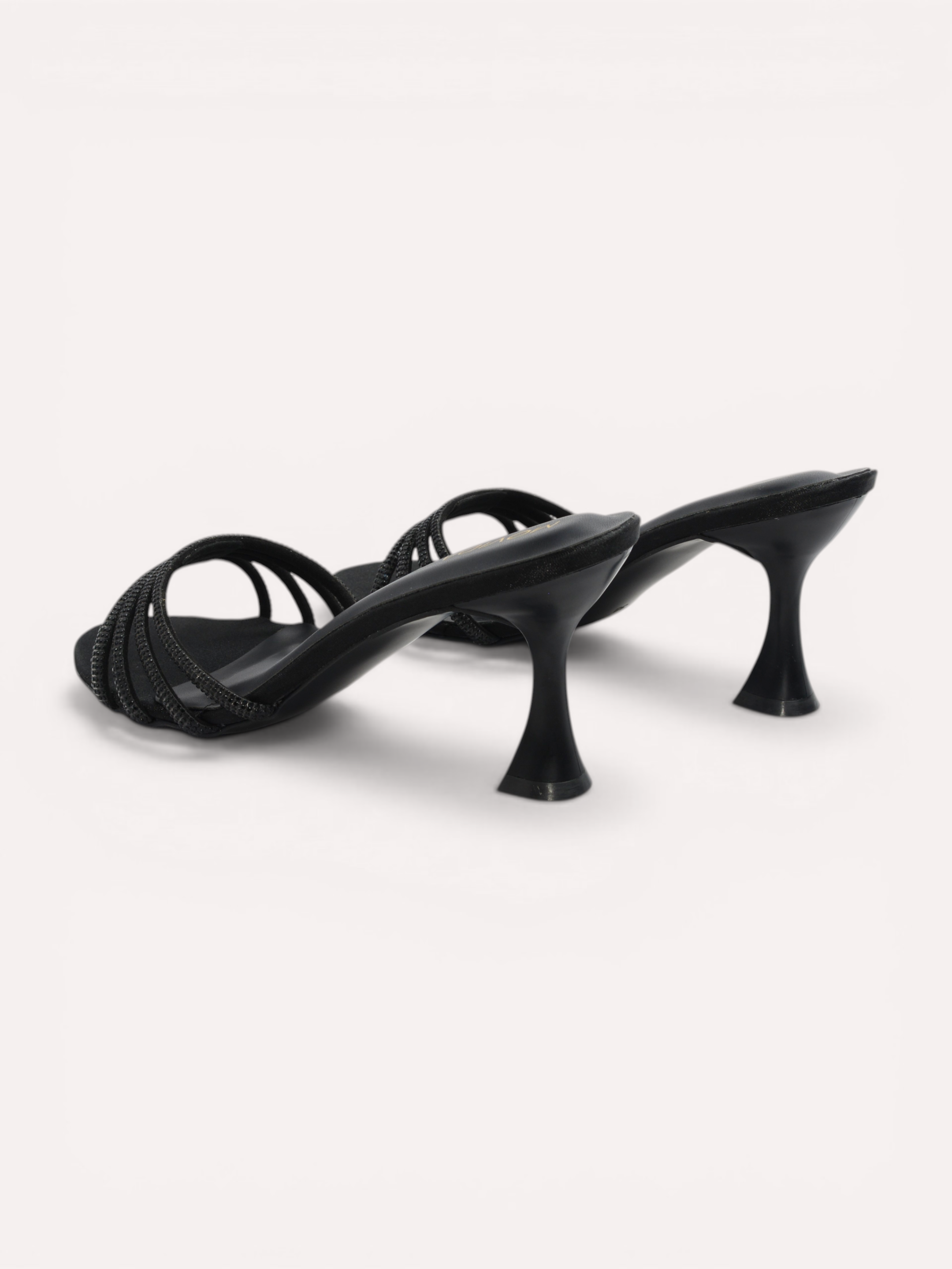 Satin Crystal Strap Sandal - Black