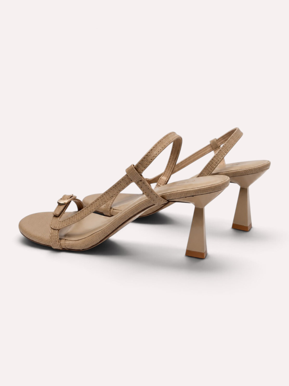 Sienna Lizard-Embossed Slingback Sculptural Heel – Beige – Single Side View