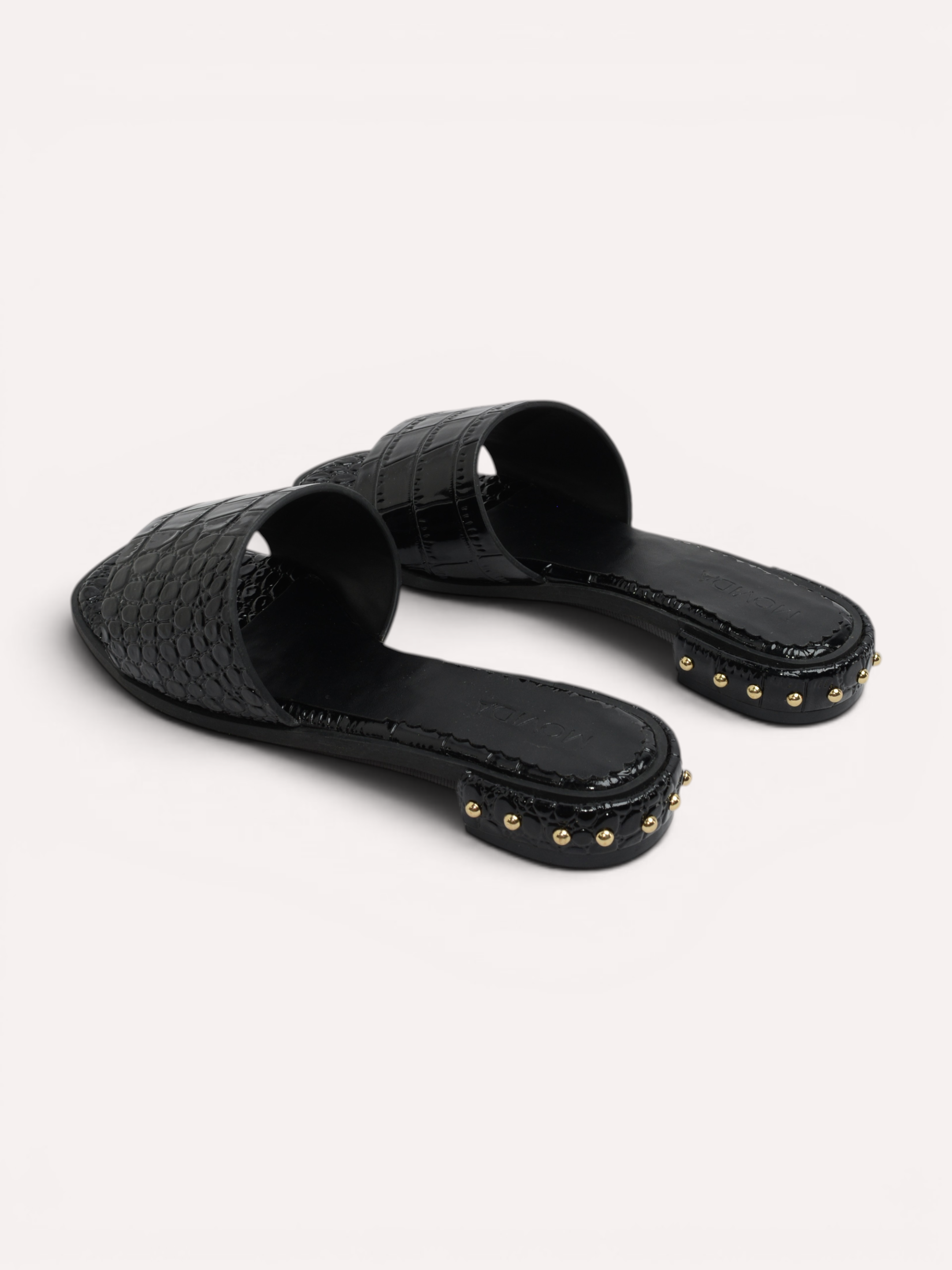 Harlow Patent Croco H-Bar Stud Slide – Black