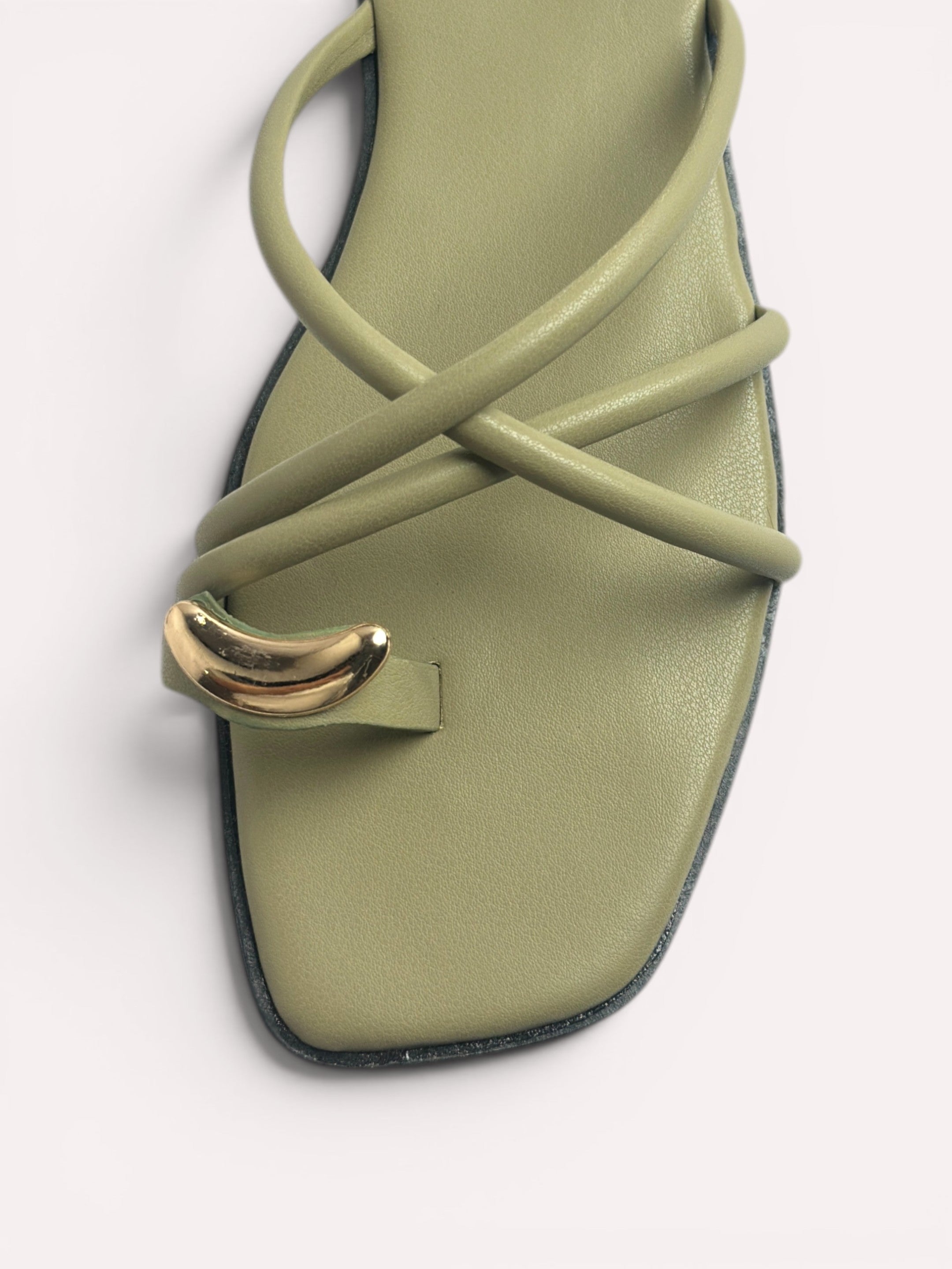 Luna Crescent Multi-Strap Toe Ring Flat Slide - Olive