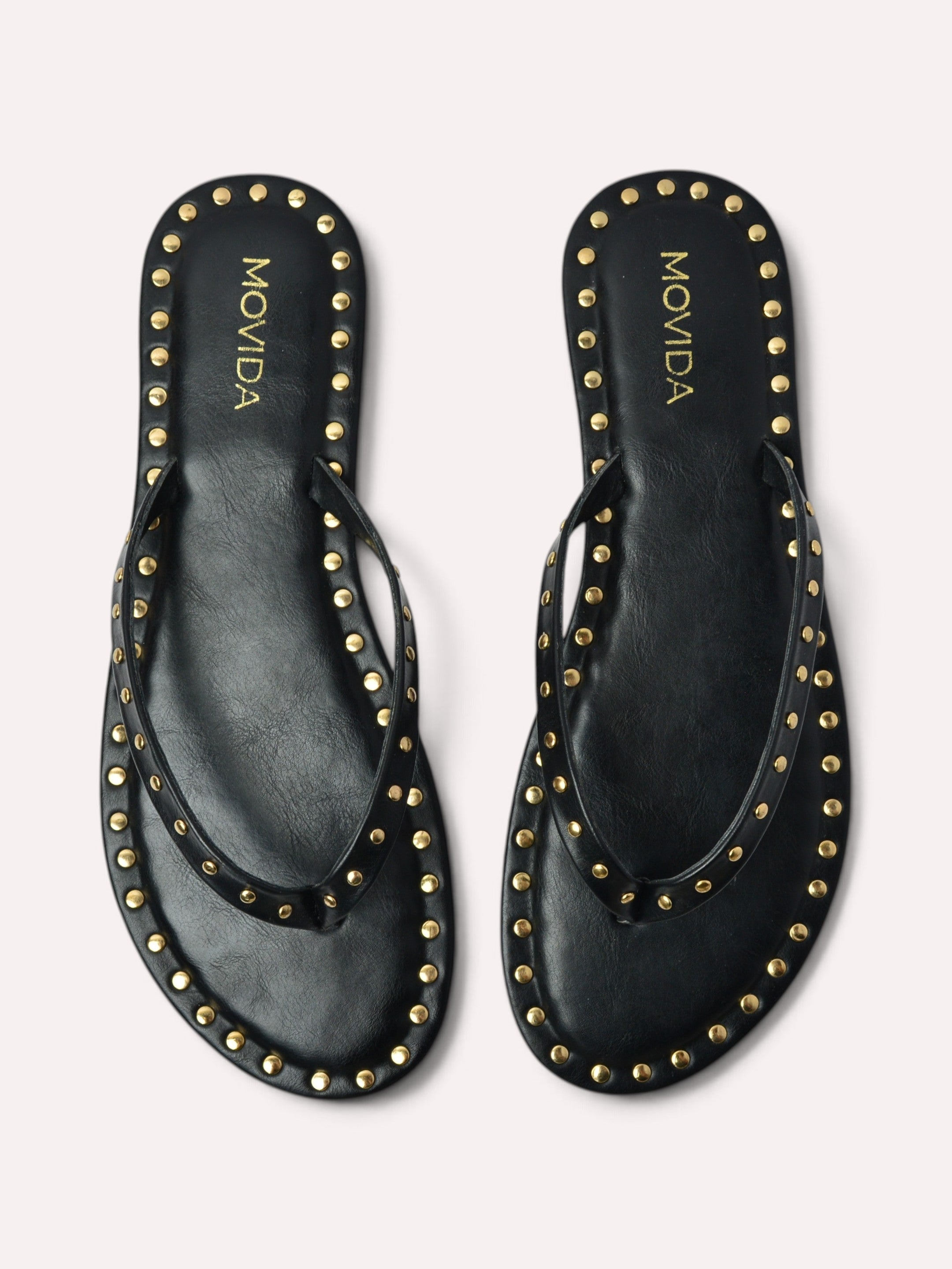 Flat V Straps Strap with Studs Sandal - Black