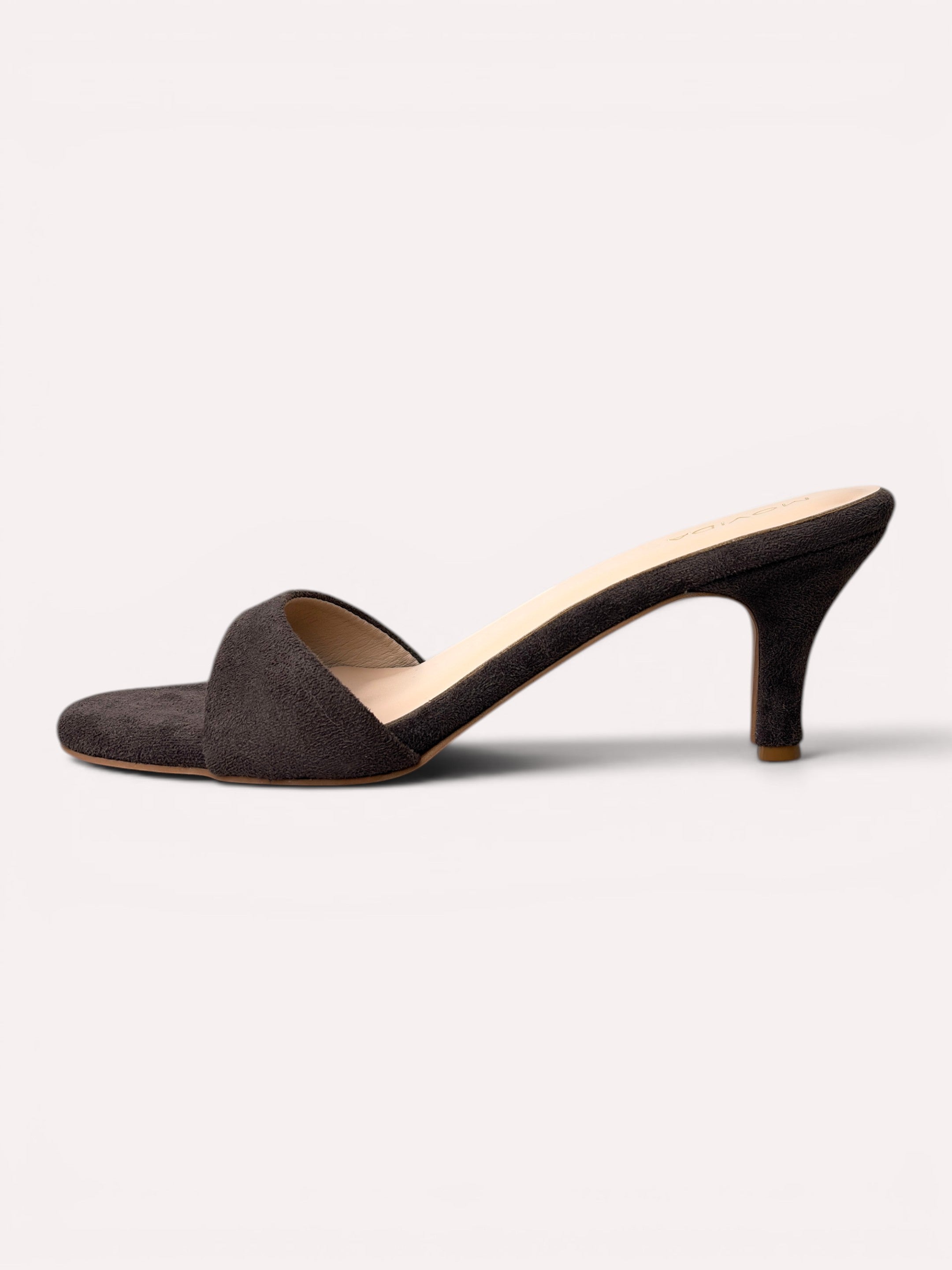 Rosette Suede Single Strap Kitten Heel Mule – Coffee Brown