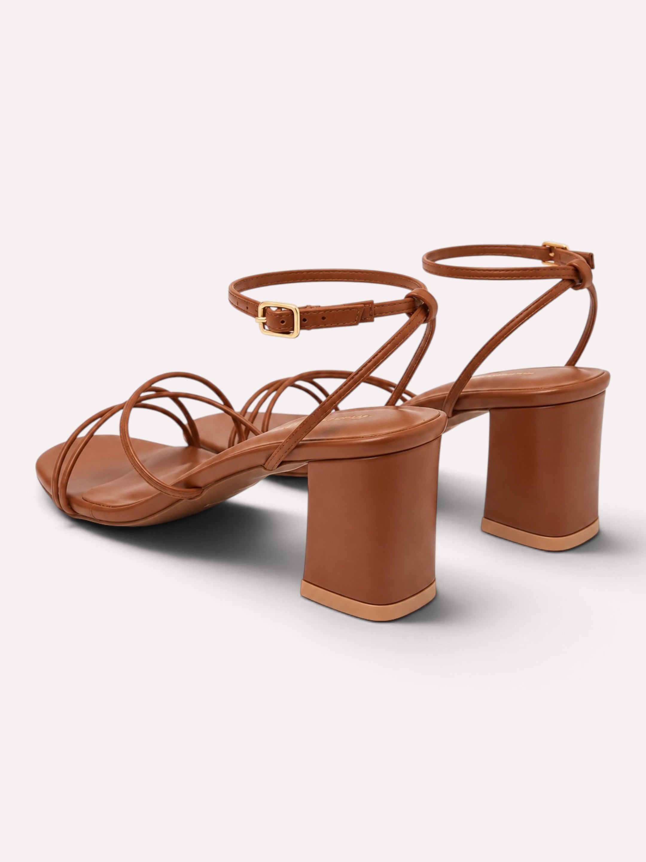Solana Cross-Strap Flared Block Heel Sandal – Tan – Side View