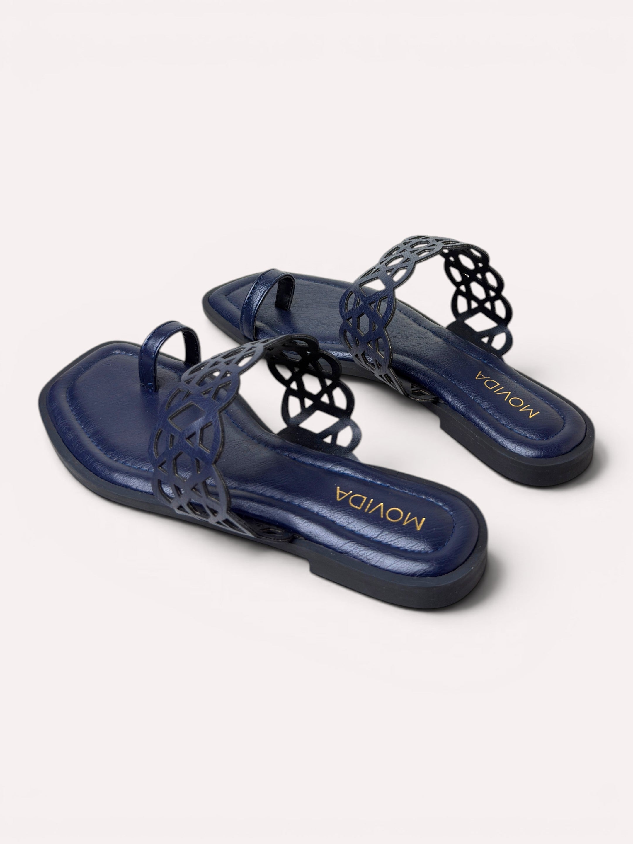 Veda Lattice Toe Ring Flat Sandal – Navy Blue