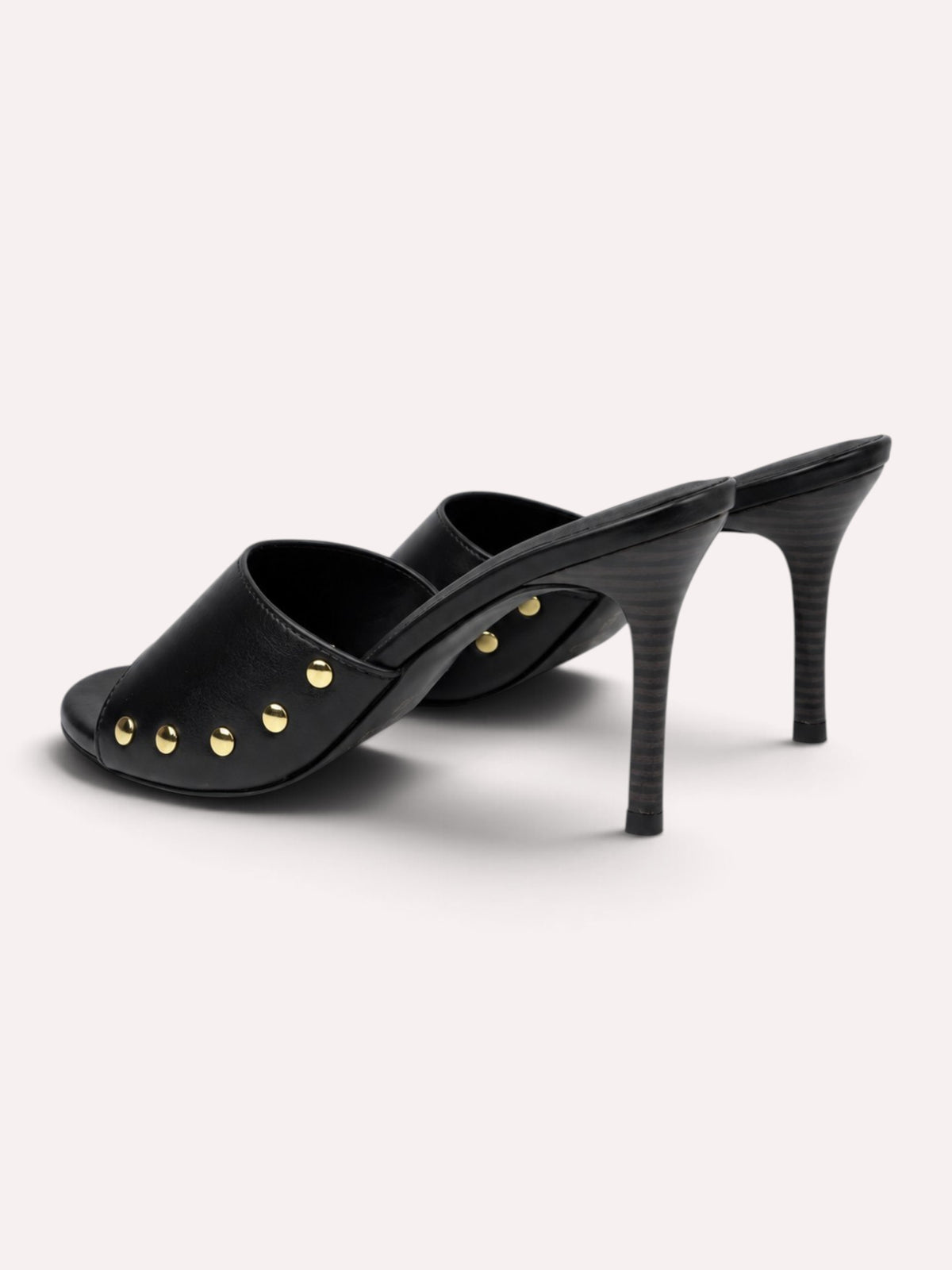 Rocco Gold-Stud Wide-Band Stiletto Mule – Black – Back Heel View