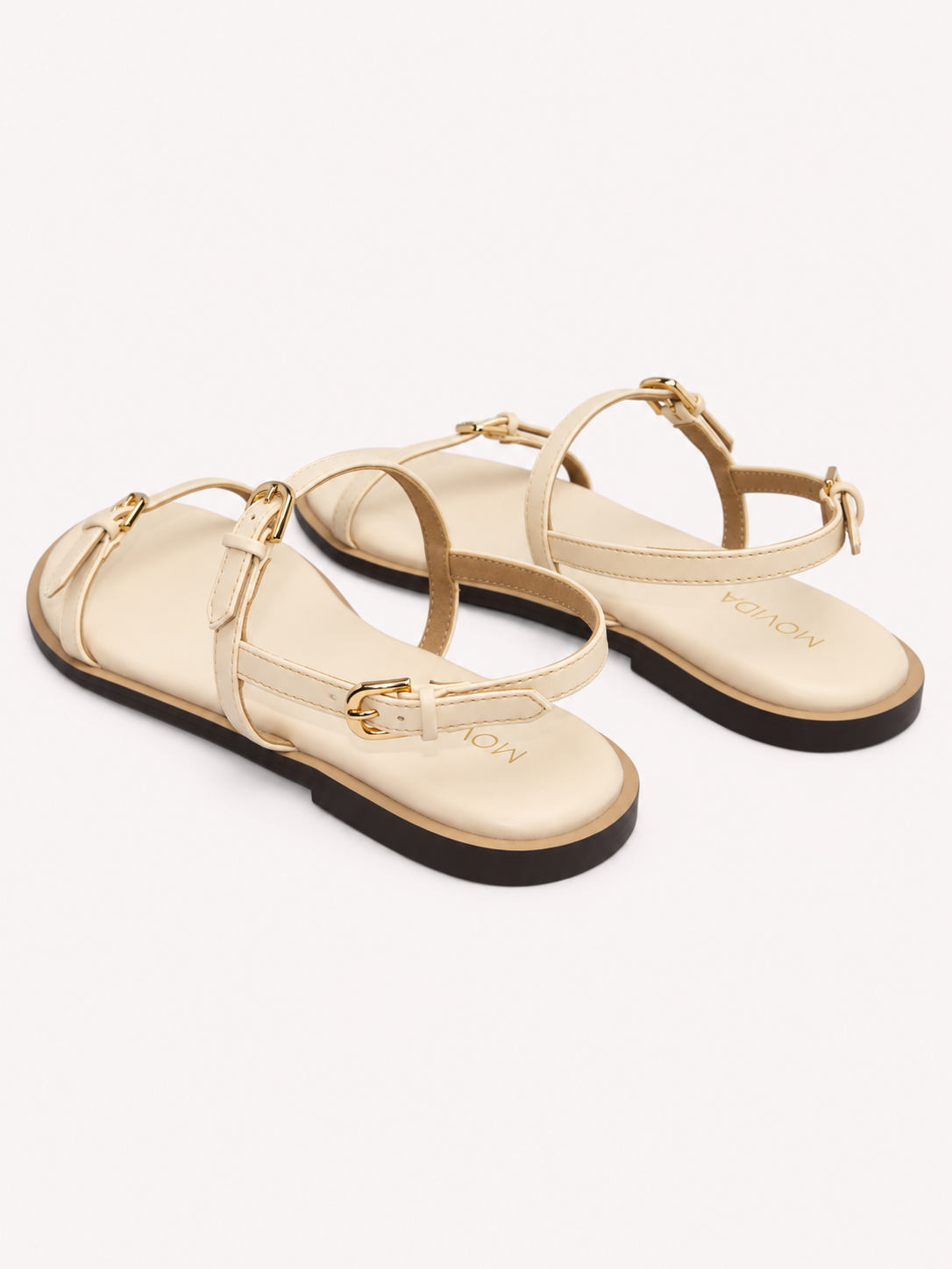 Buckled Flat Strap Sandal - Cream