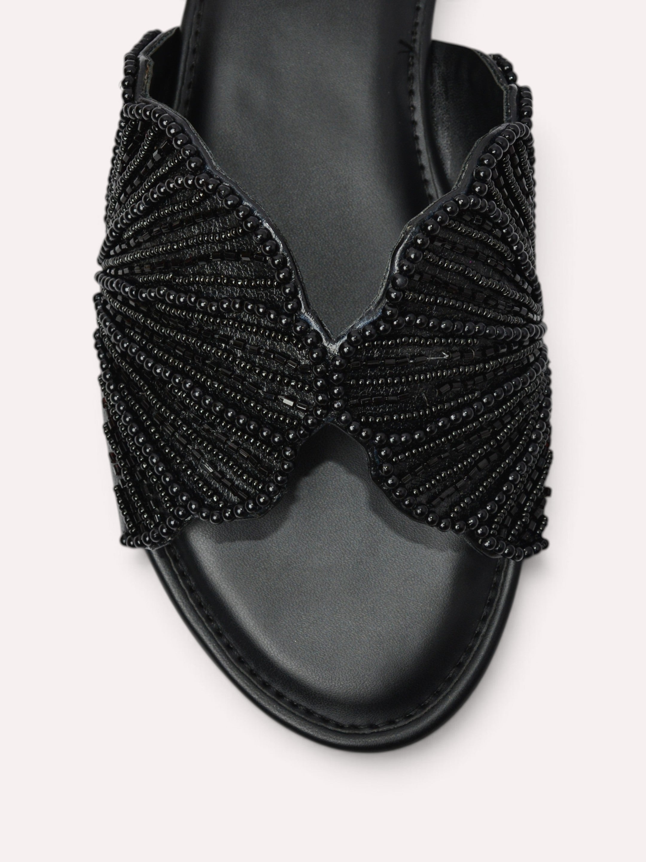 Lyra Pearl Embellished Wing Flat Slide – Black