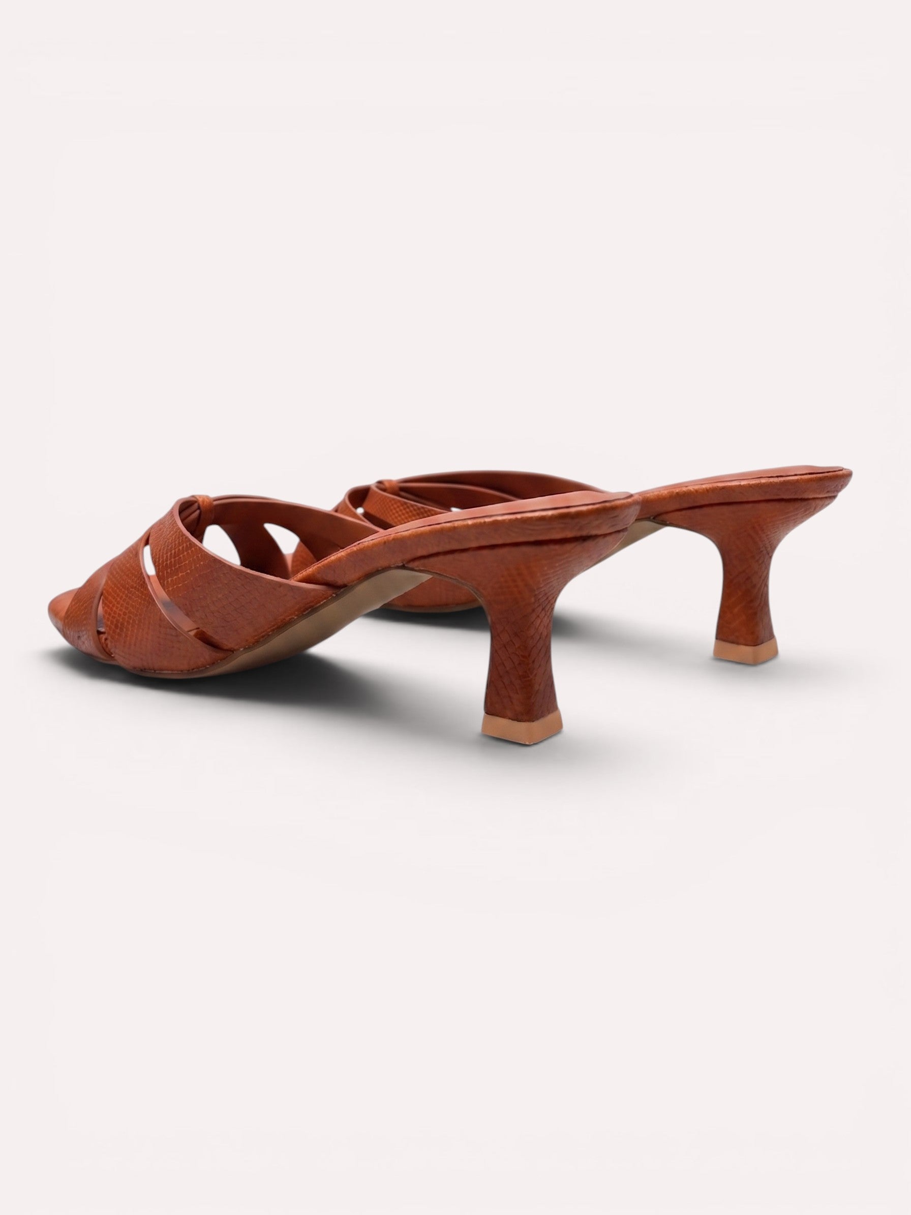 Dune Criss-Cross Spool Kitten Heel Mule – Dark Tan
