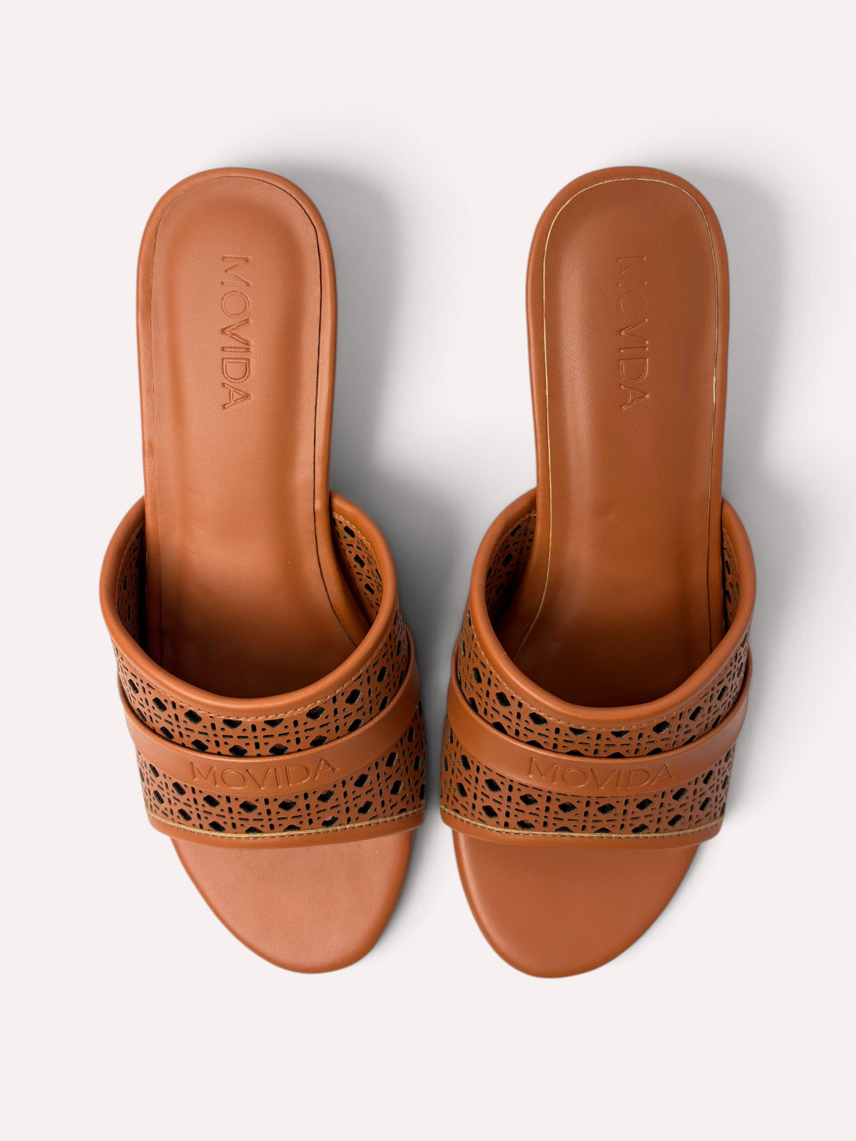 Canela Laser-Cut Mule Block Heel – Tan – Top View
