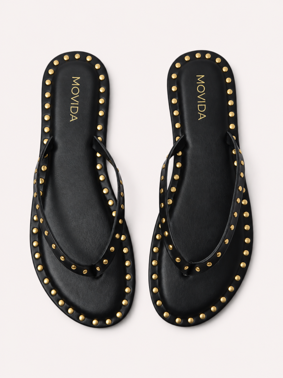 Flat V Straps Strap with Studs Sandal - Black