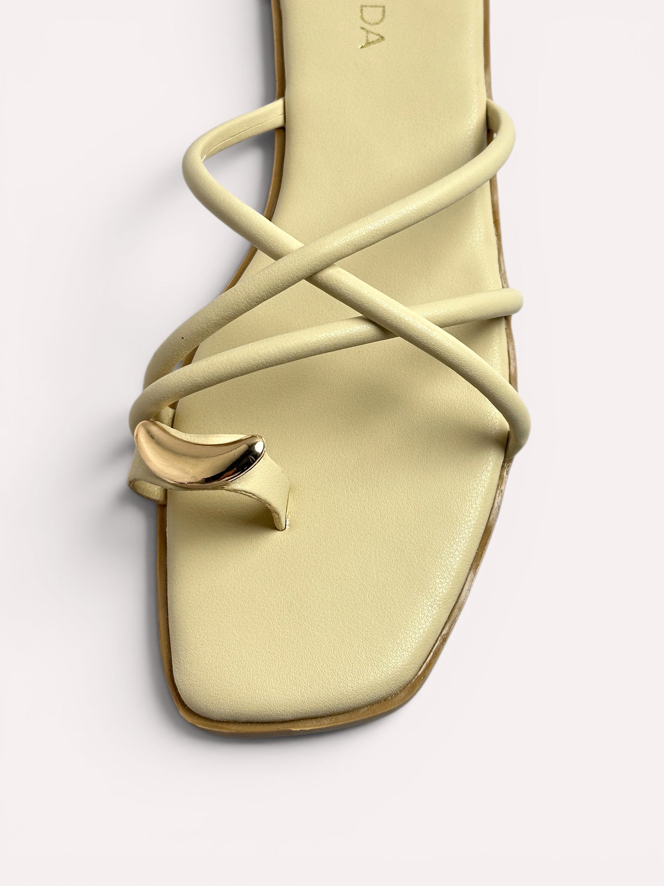 Luna Crescent Multi-Strap Toe Ring Flat Slide - Cream
