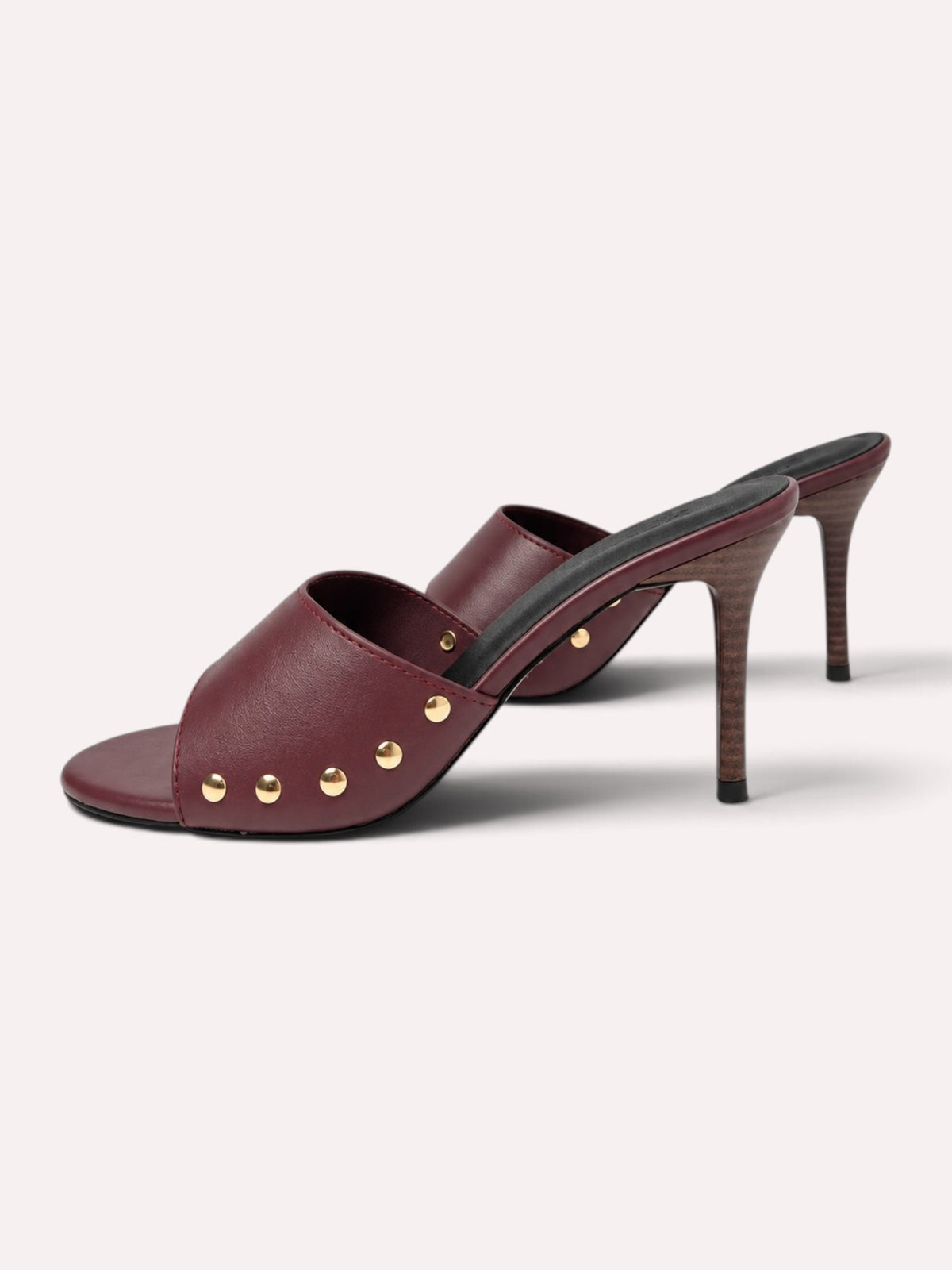 Rocco Gold-Stud Wide-Band Stiletto Mule – Wine