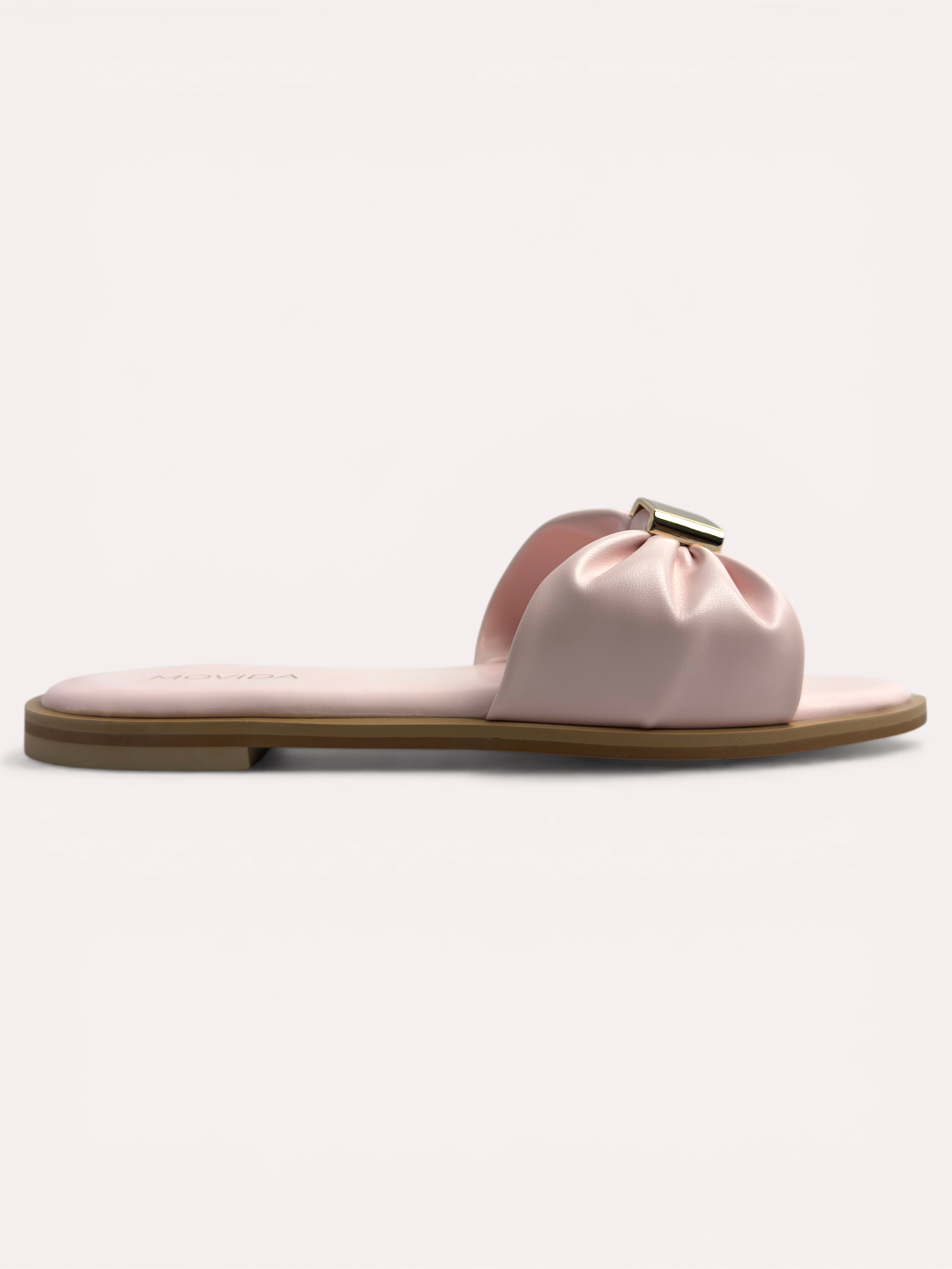 Lumi Ruched Bow-Strap Flat Slide Sandals – Pink