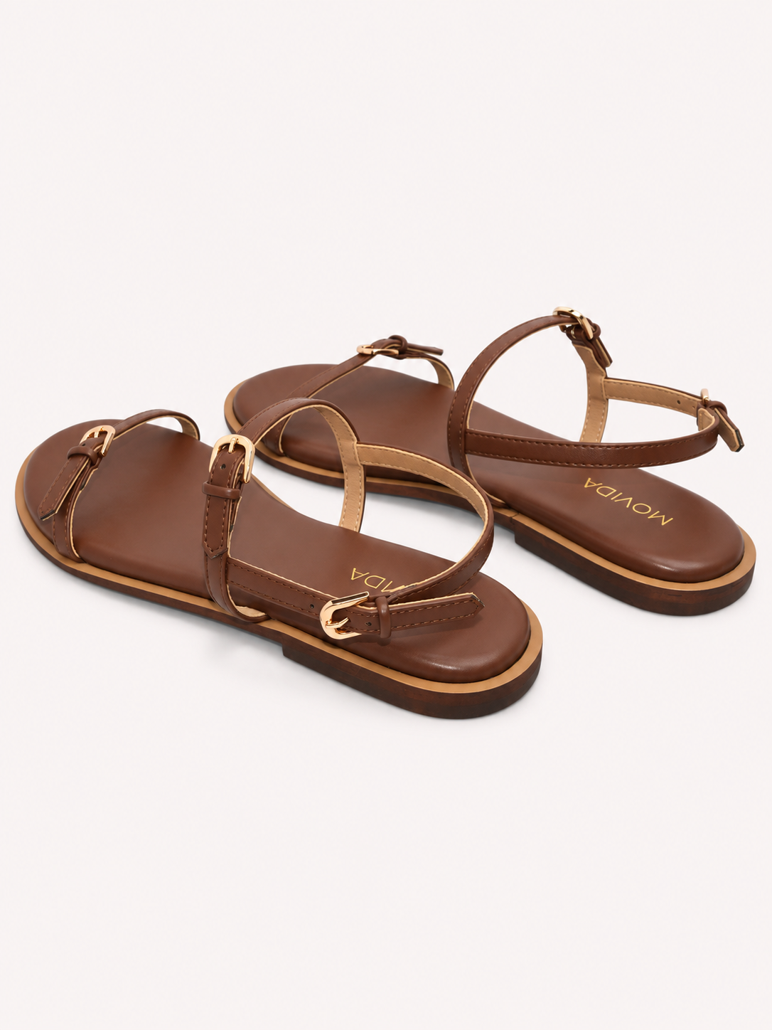Buckled Flat Strap Sandal - Dark Brown