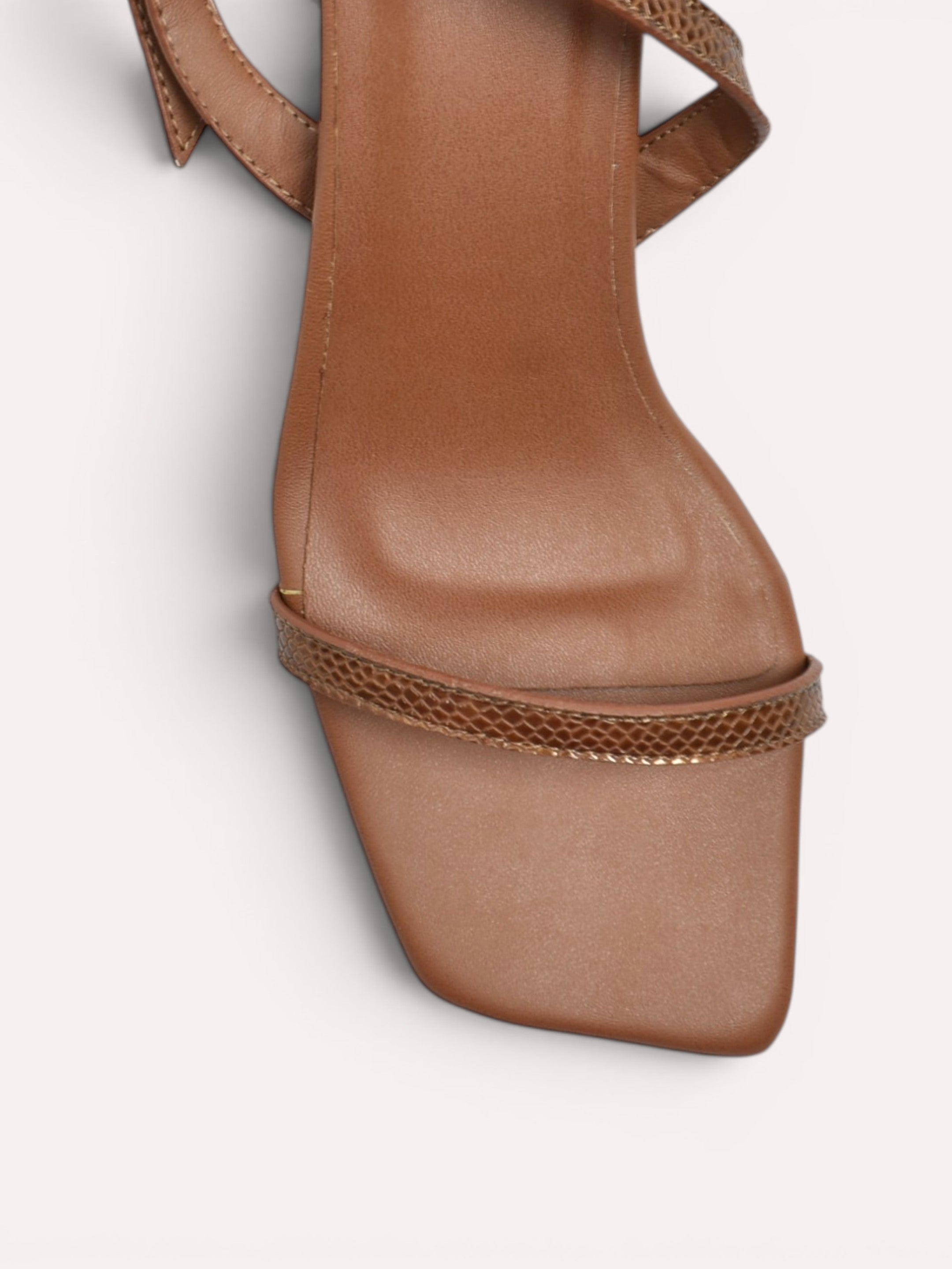 Nora Snake Strap Sculptural Heel Slingback – Tan