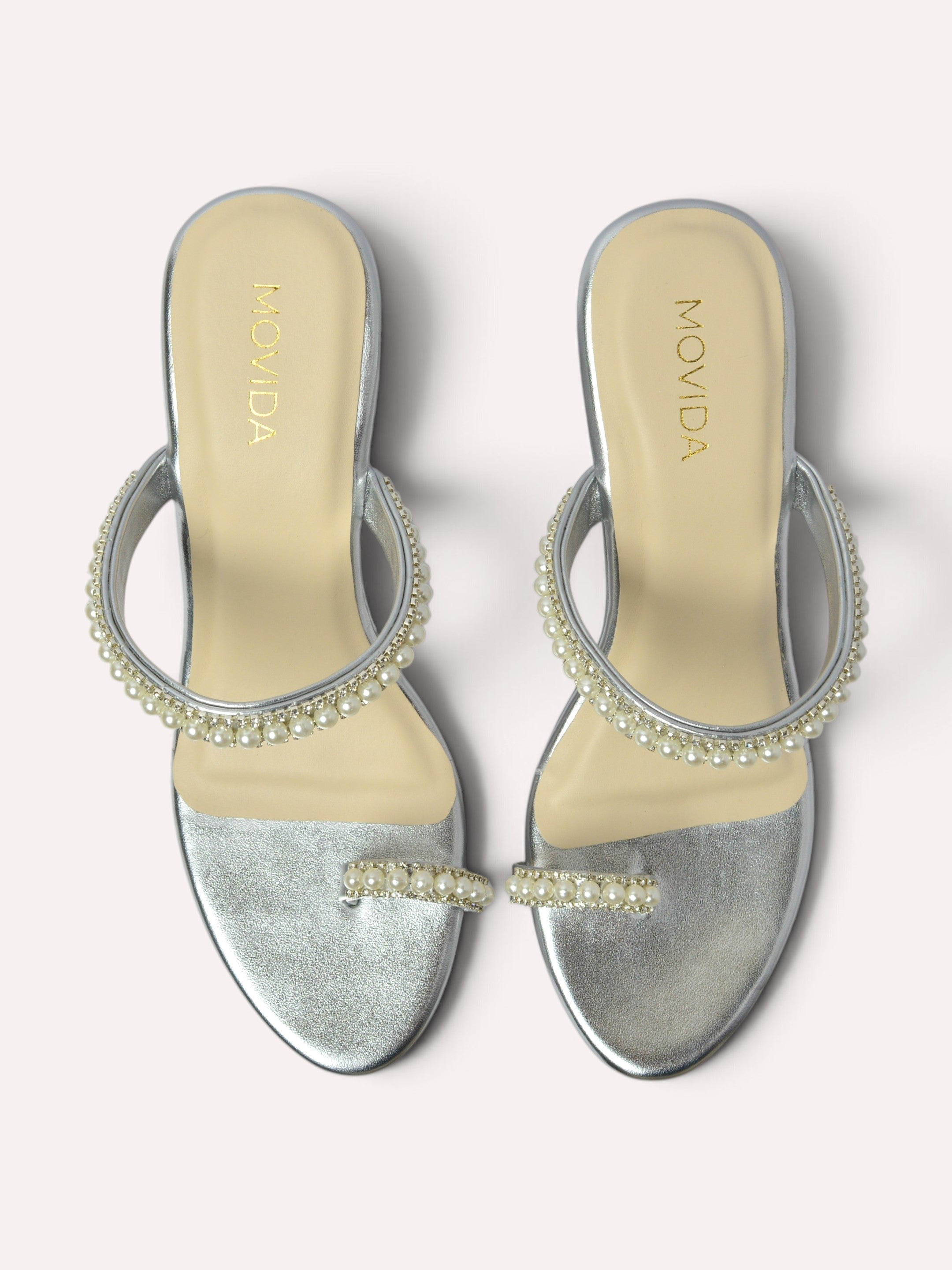  Zara Pearl Crystal Toe Ring Wedge Mule – Silver