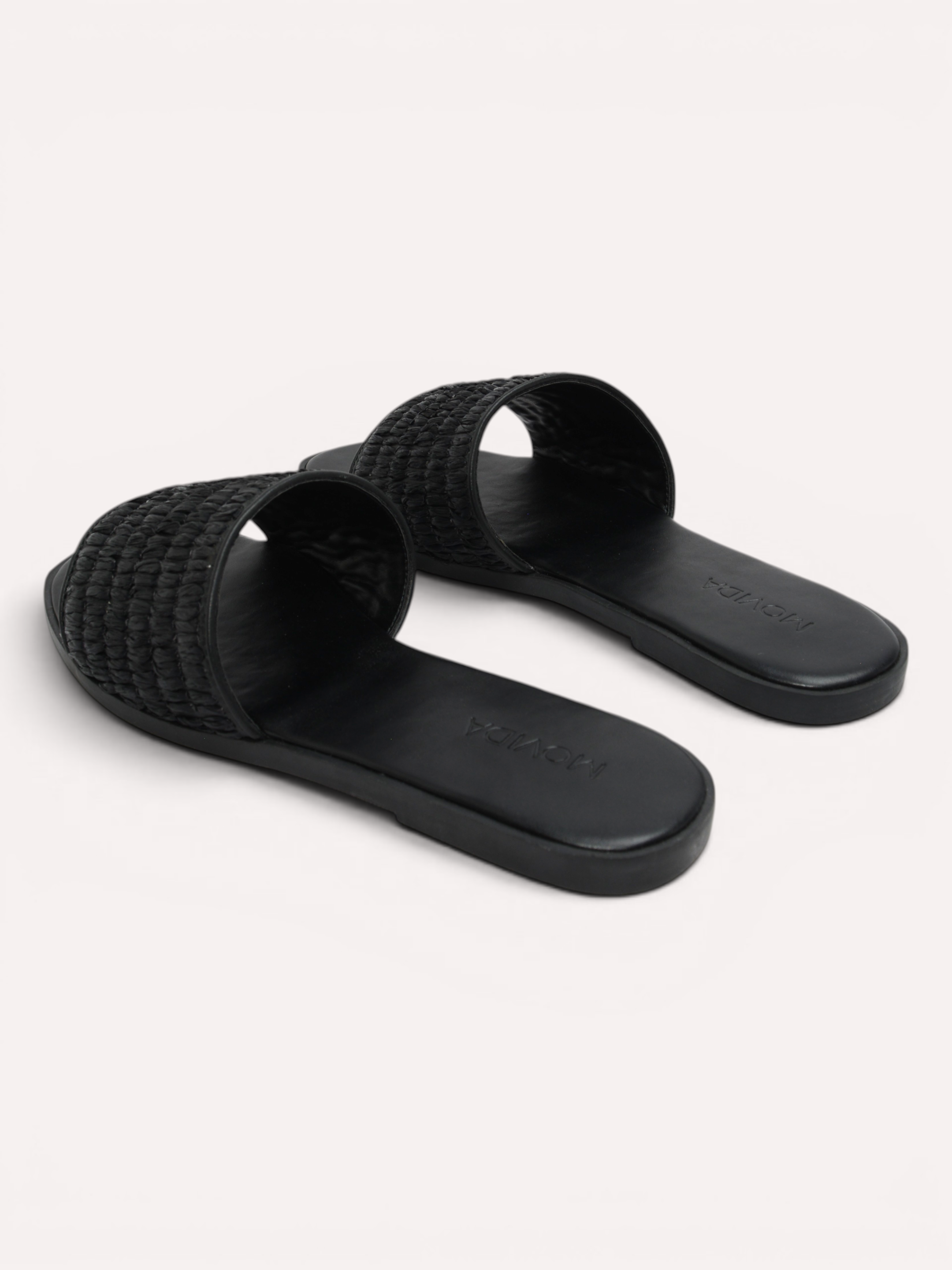 Isla Woven Wide Strap Flat Slide - Black
