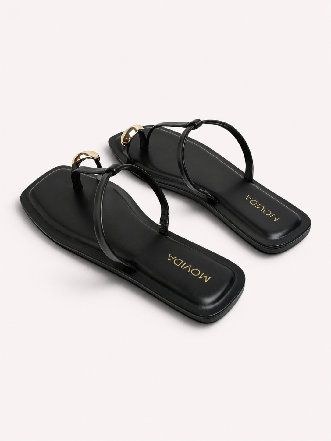 Sable Gold Shell T-Bar  Thong Sandal – Black