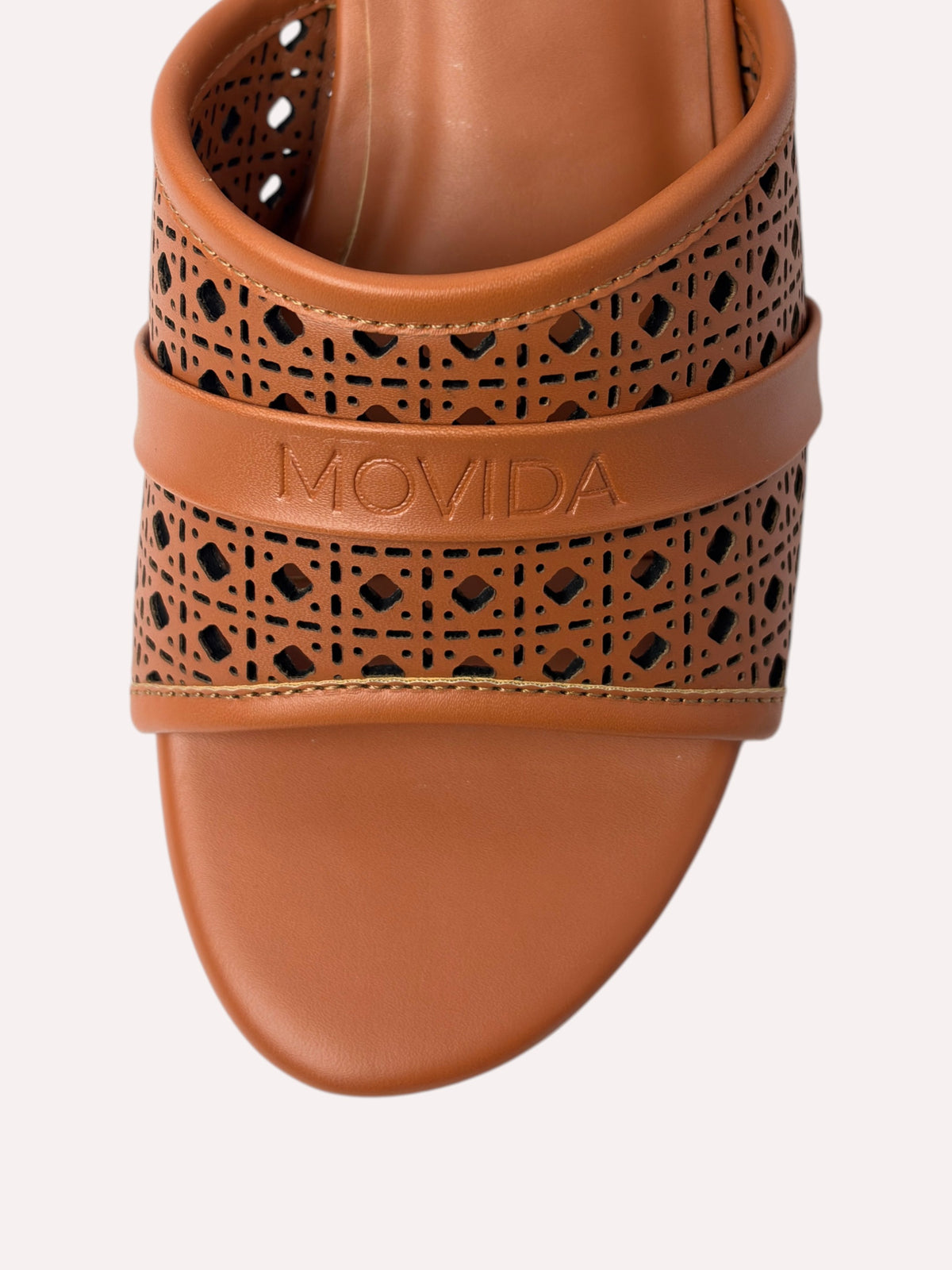 Canela Laser-Cut Mule Block Heel – Tan