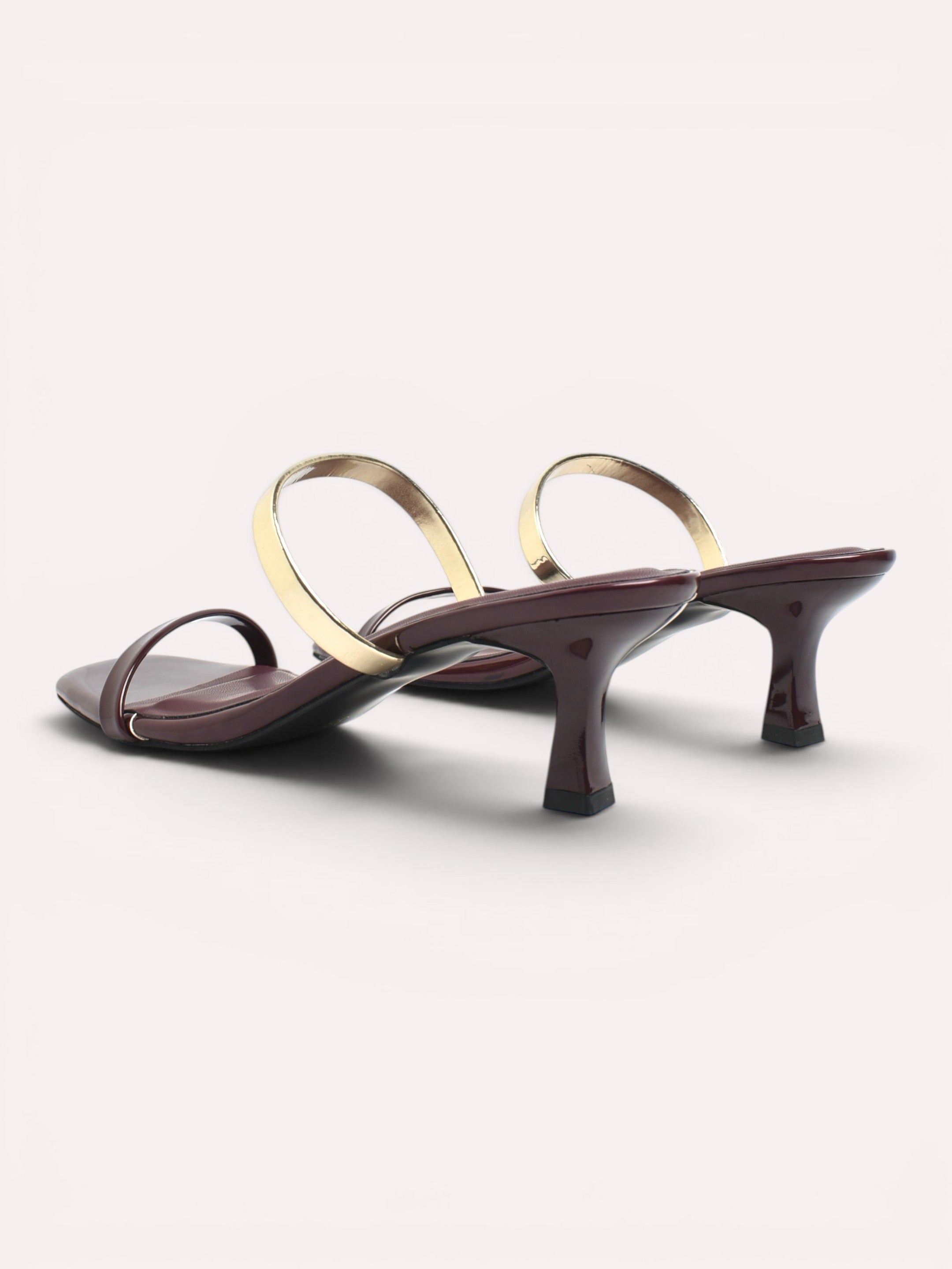Reva Dual Strap Gold Bar Kitten Heel Mule – Wine