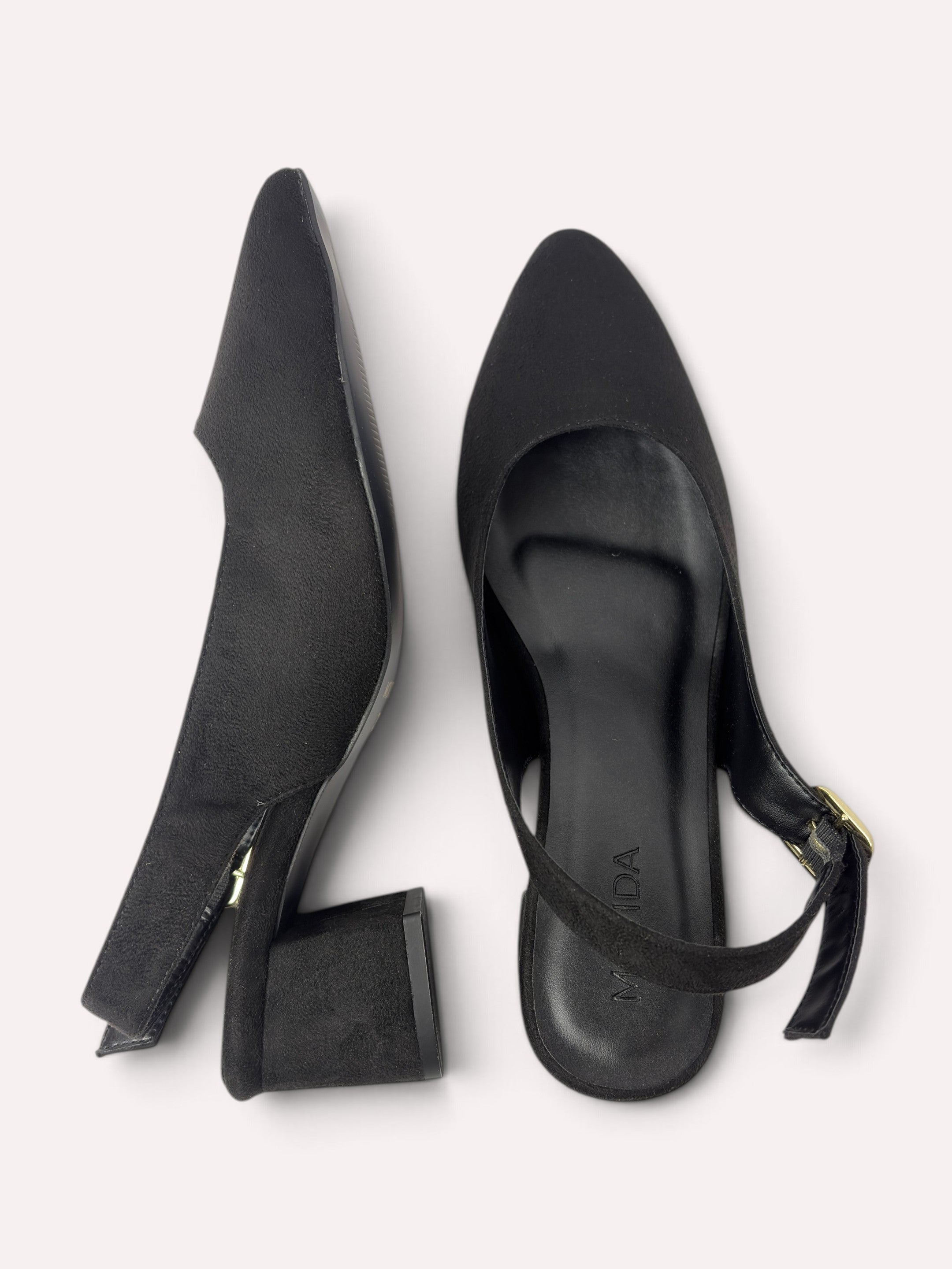 Bardot Pointed-Toe Slingback Block Heel – Black