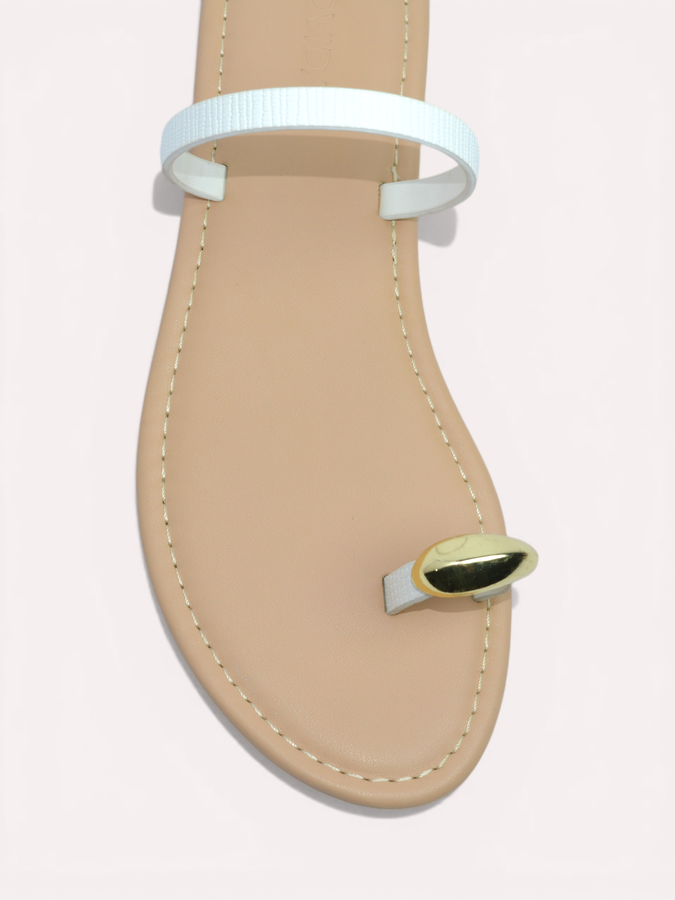 Classic Flat Metallic Toe Ring Sandal - White Beige