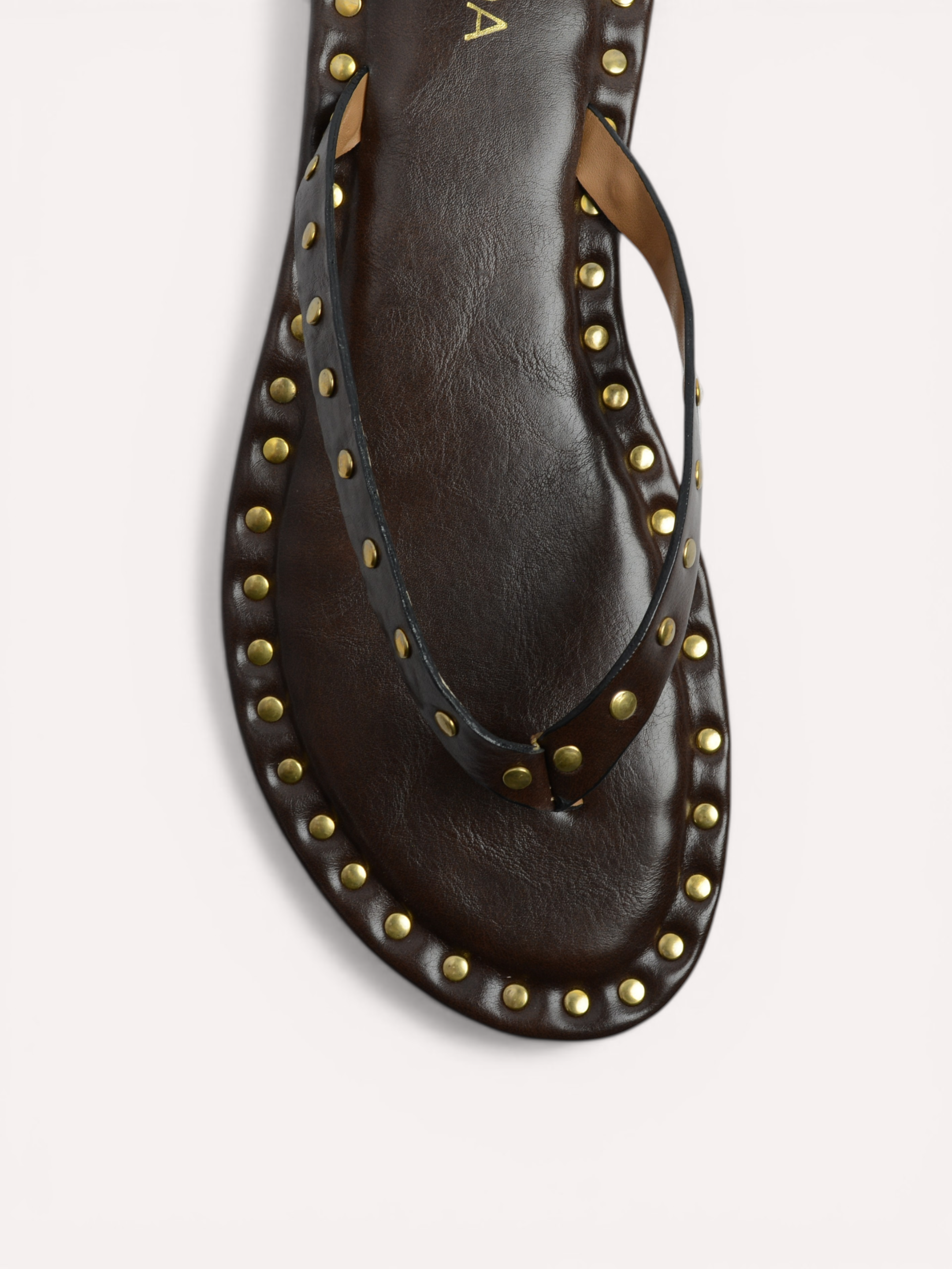 Flat V Straps Strap with Studs Sandal - Brown