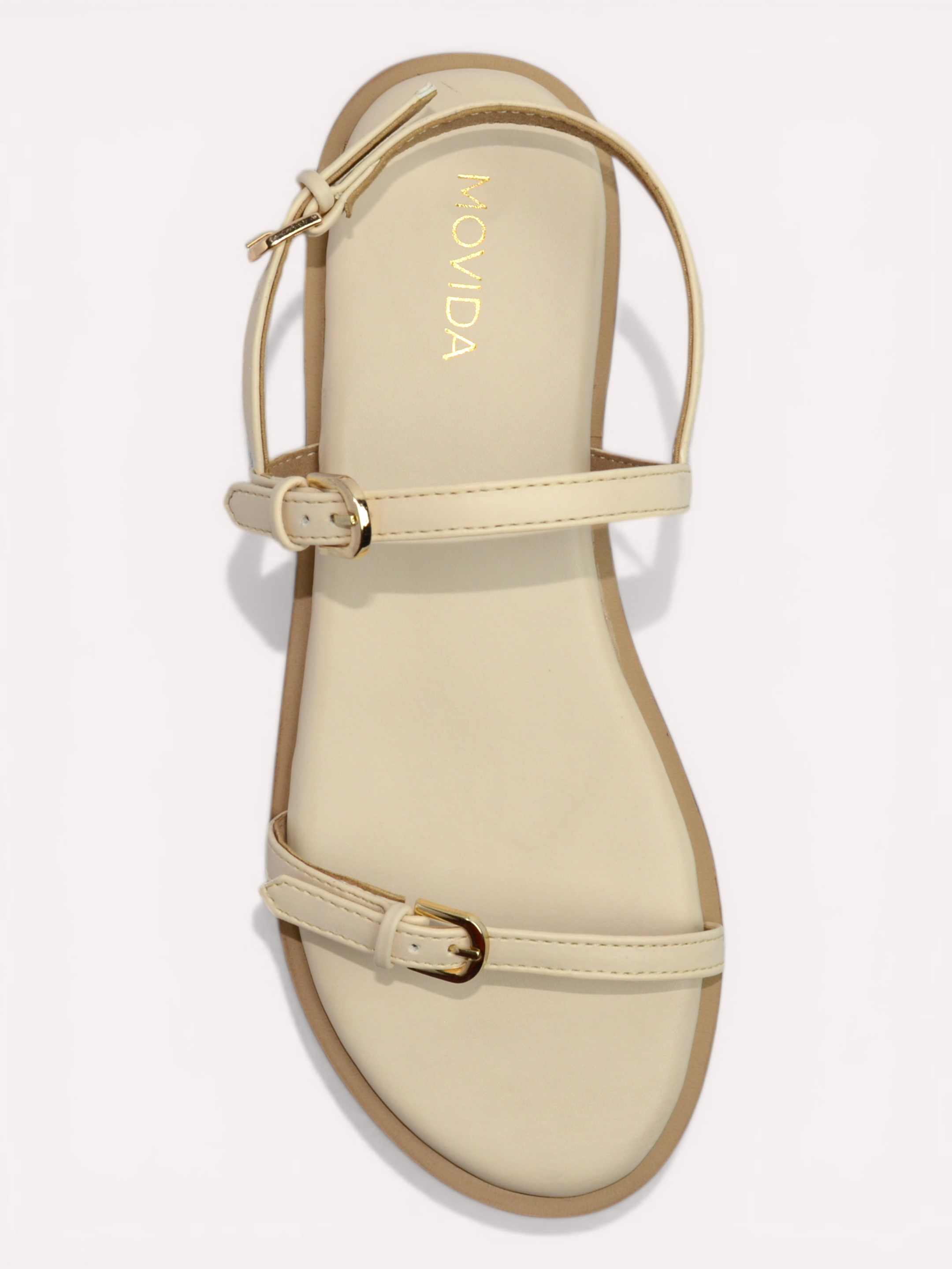 Buckled Flat Strap Sandal - Cream