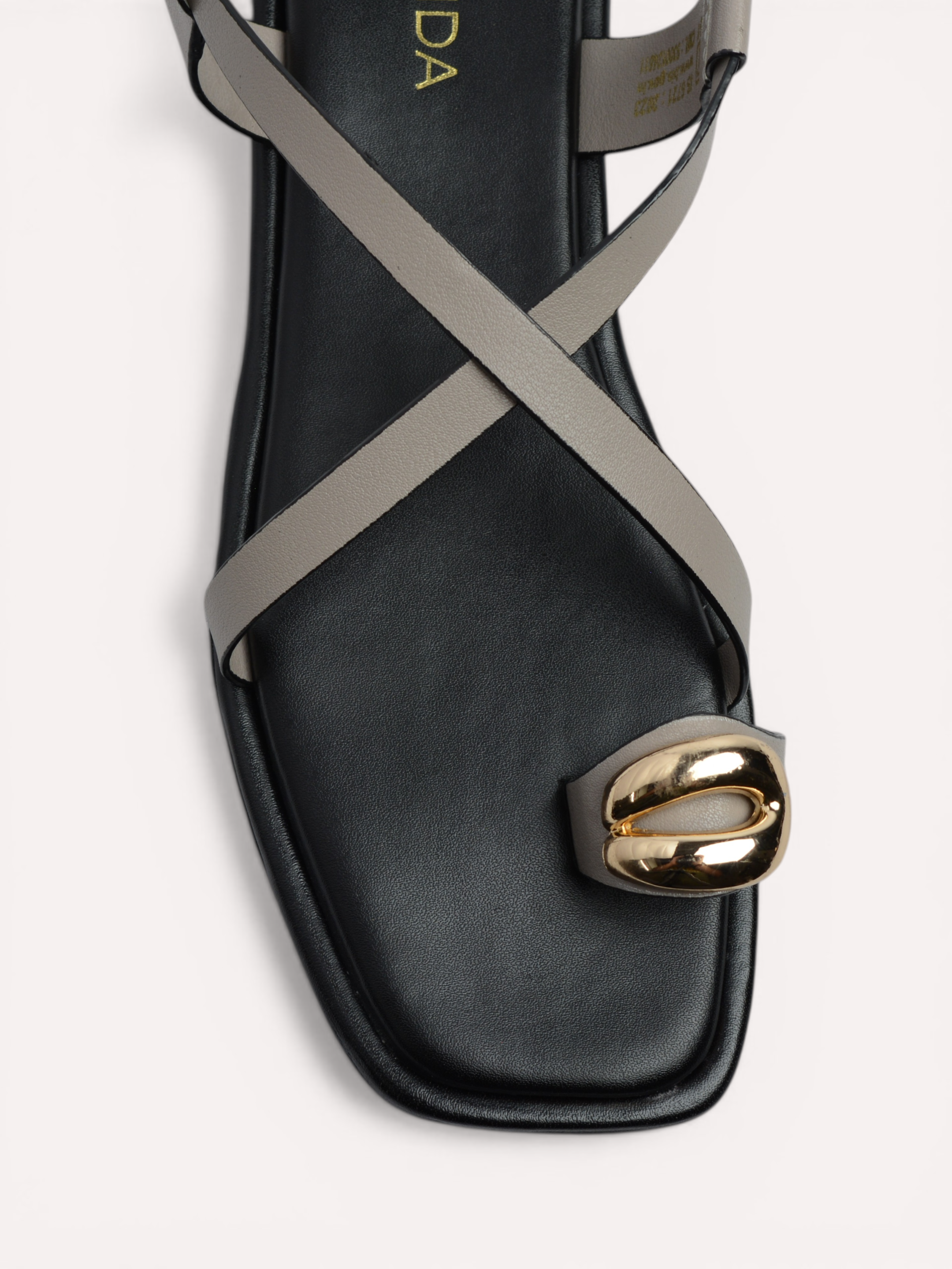 Flat Metallic Toe Ring Strap Sandals - Taupe