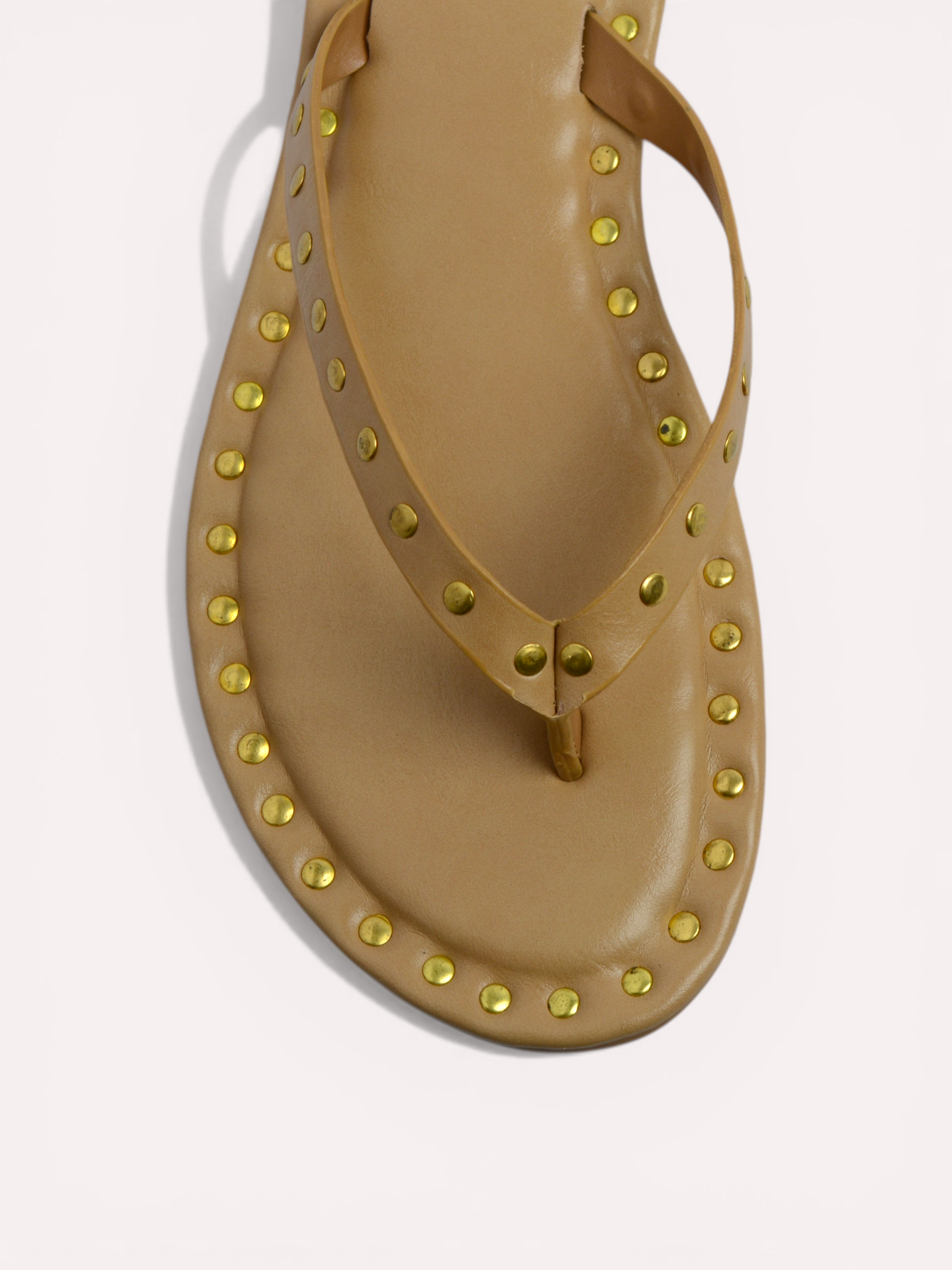 Flat V Straps Strap with Studs Sandal - Light Tan