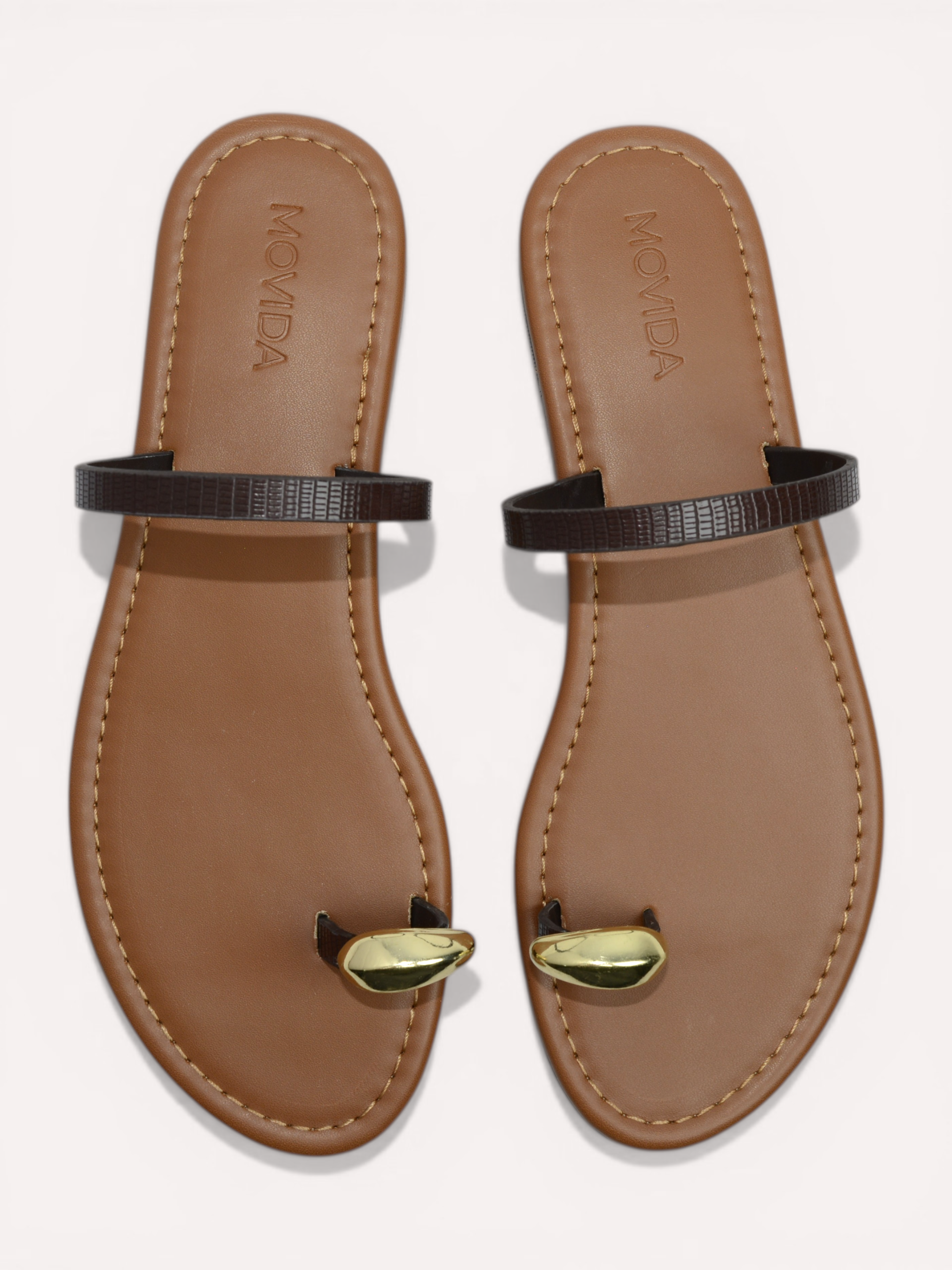 Classic Flat Metallic Toe Ring Sandal - Brown Beige