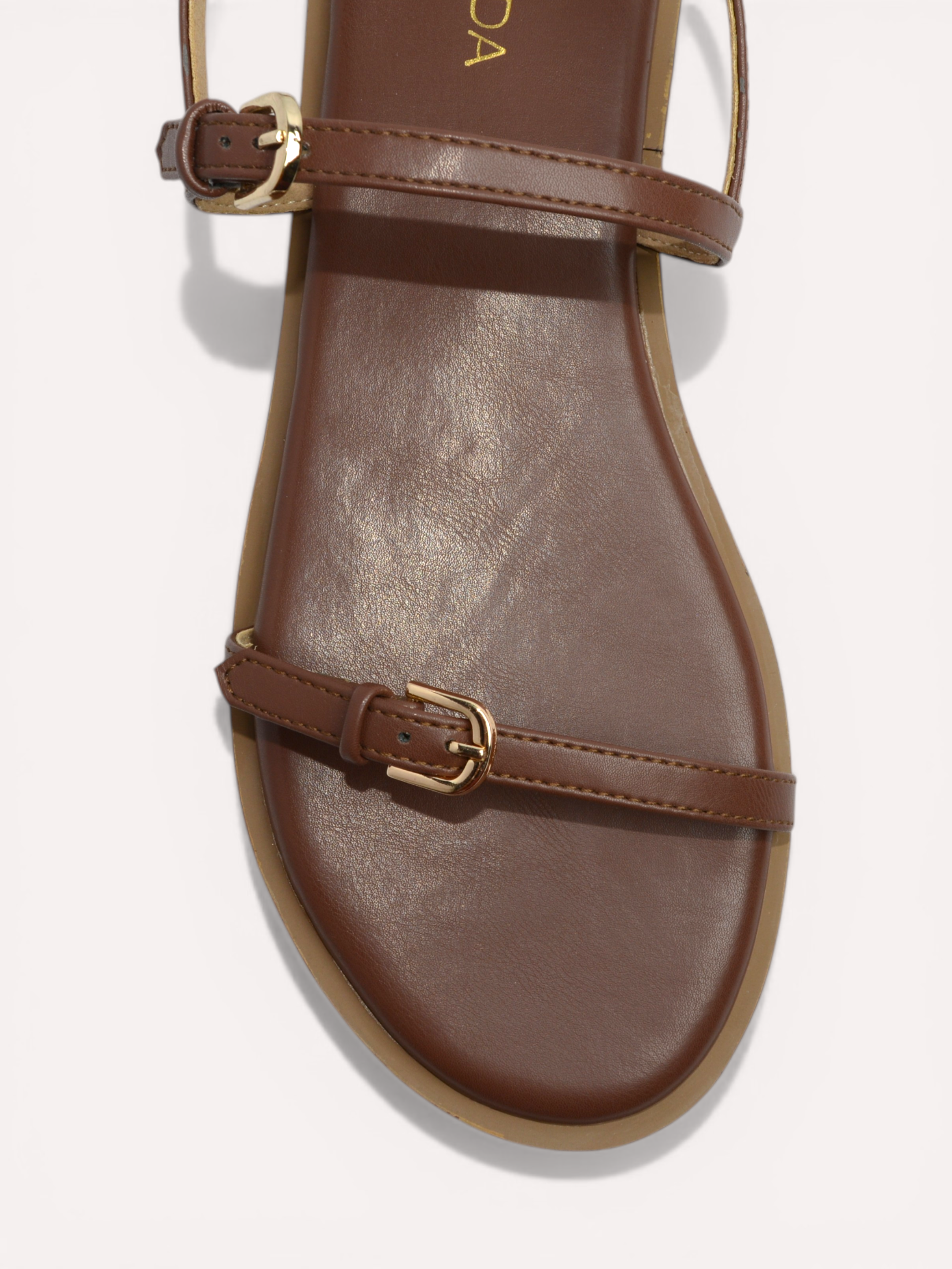 Buckled Flat Strap Sandal - Dark Brown