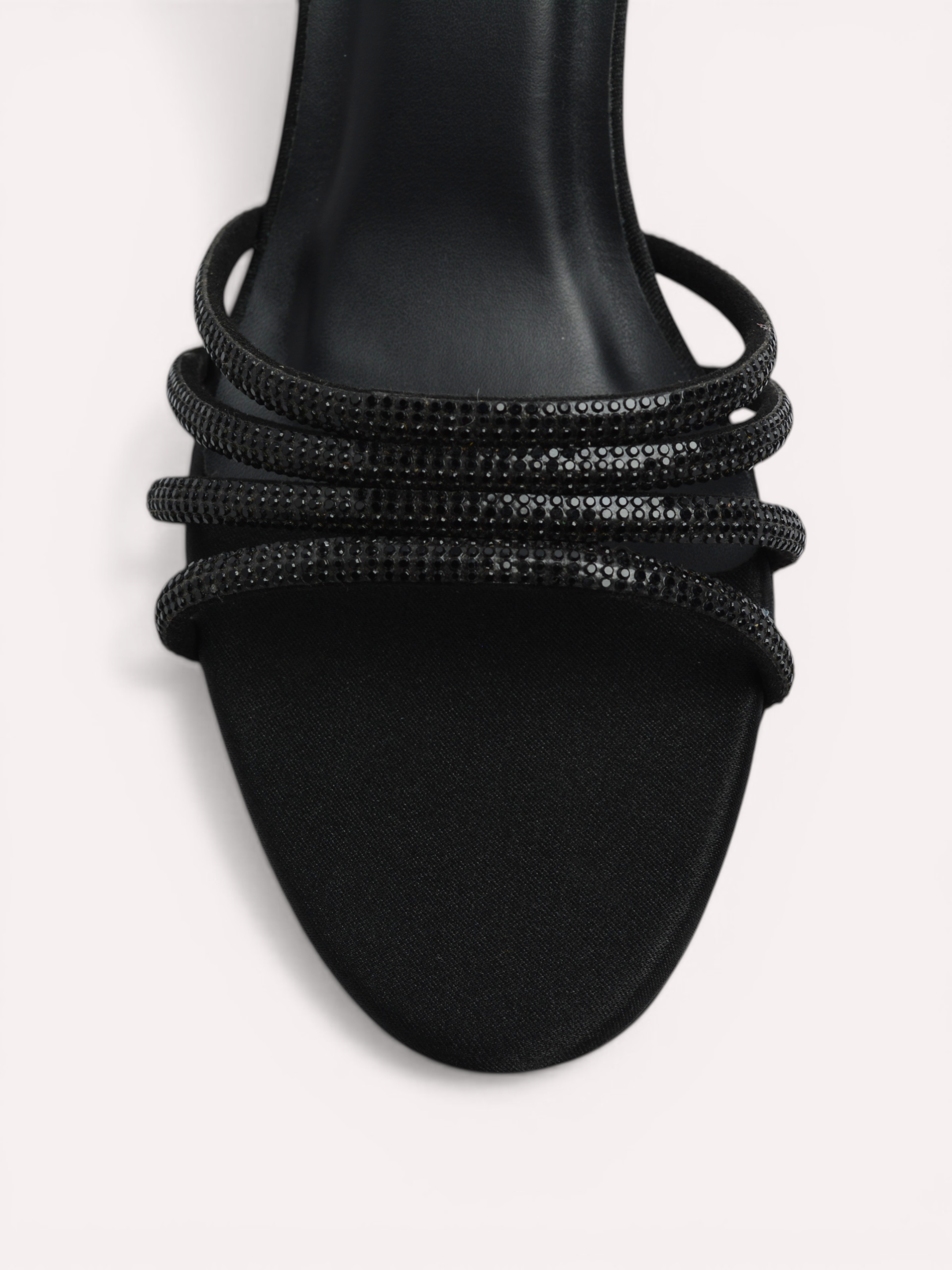 Satin Crystal Strap Sandal - Black