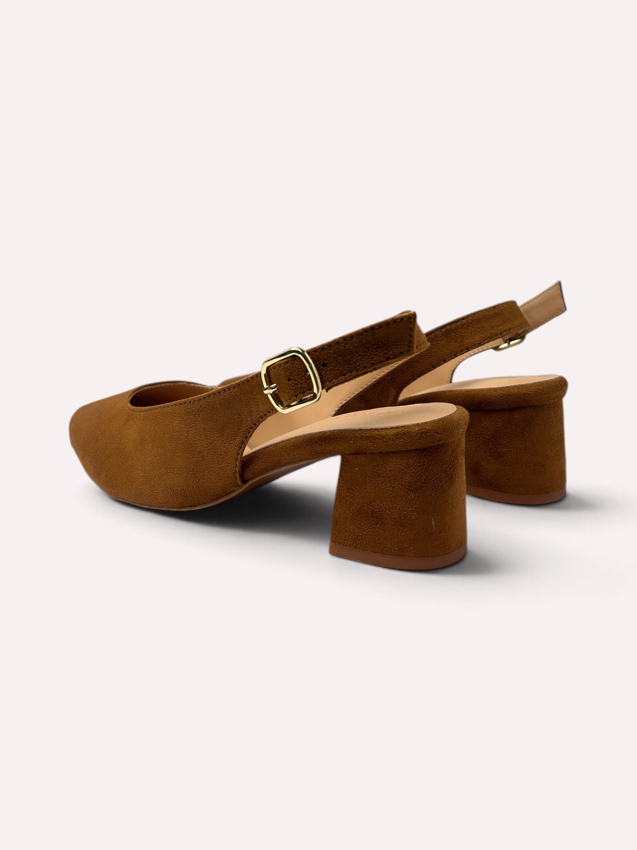Bardot Pointed-Toe Slingback Block Heel – Tan