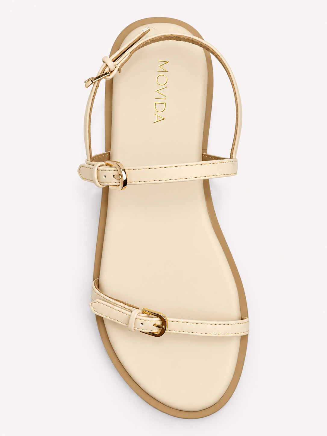 Buckled Flat Strap Sandal - Cream