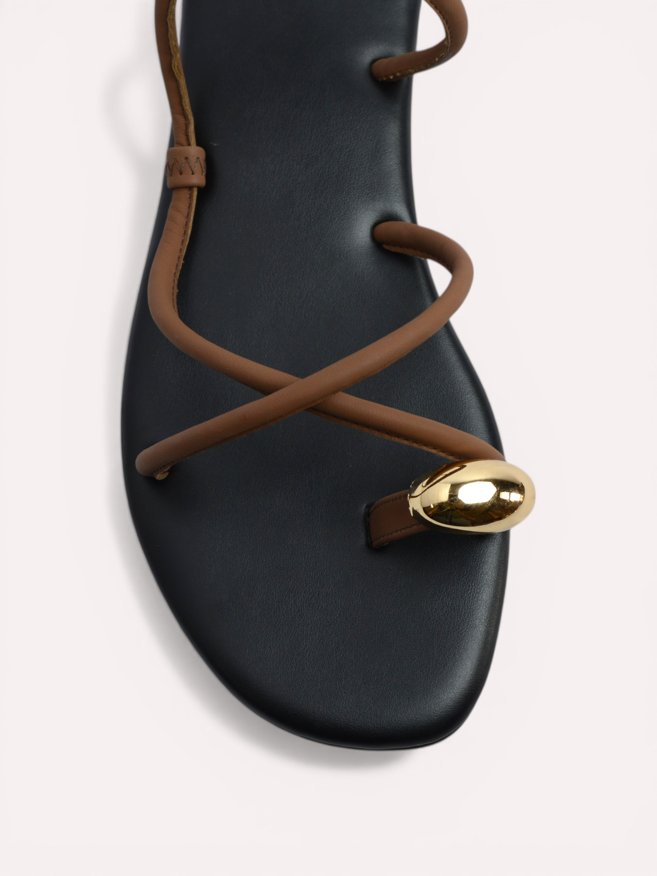 Flat Metallic Toe Ring Sandal - Brown Black