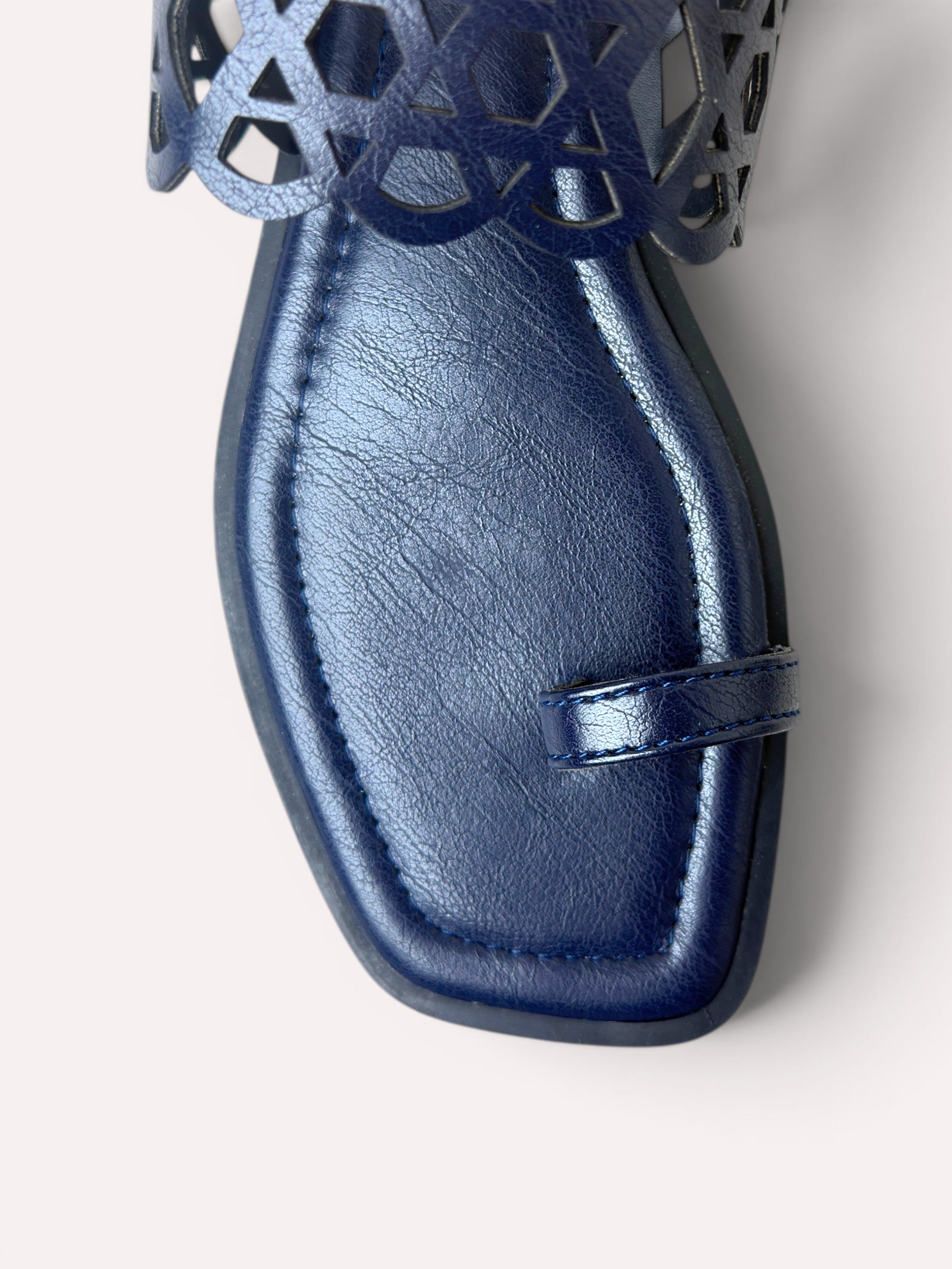 Veda Lattice Toe Ring Flat Sandal – Navy Blue