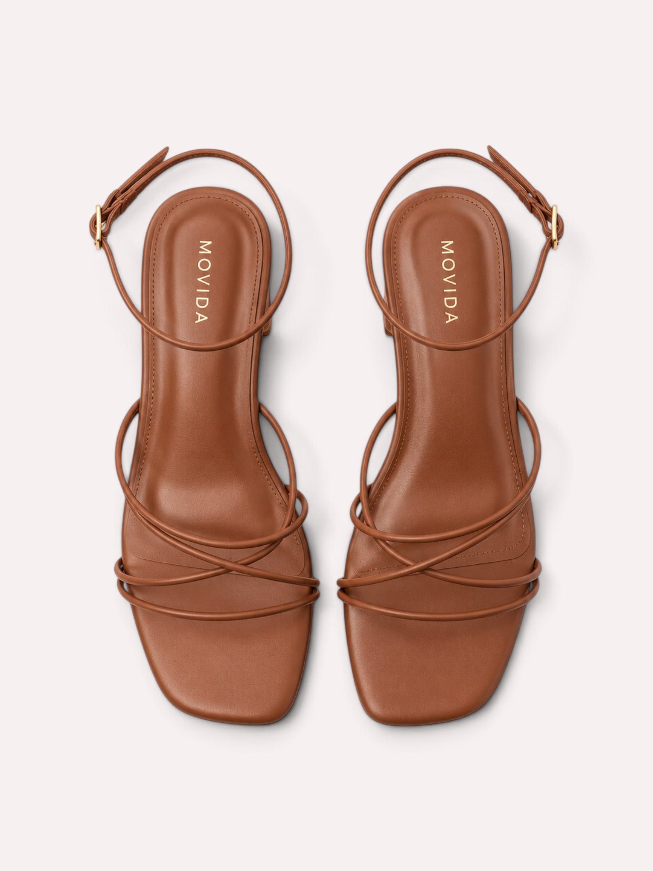 Solana Cross-Strap Flared Block Heel Sandal – Tan – Back View