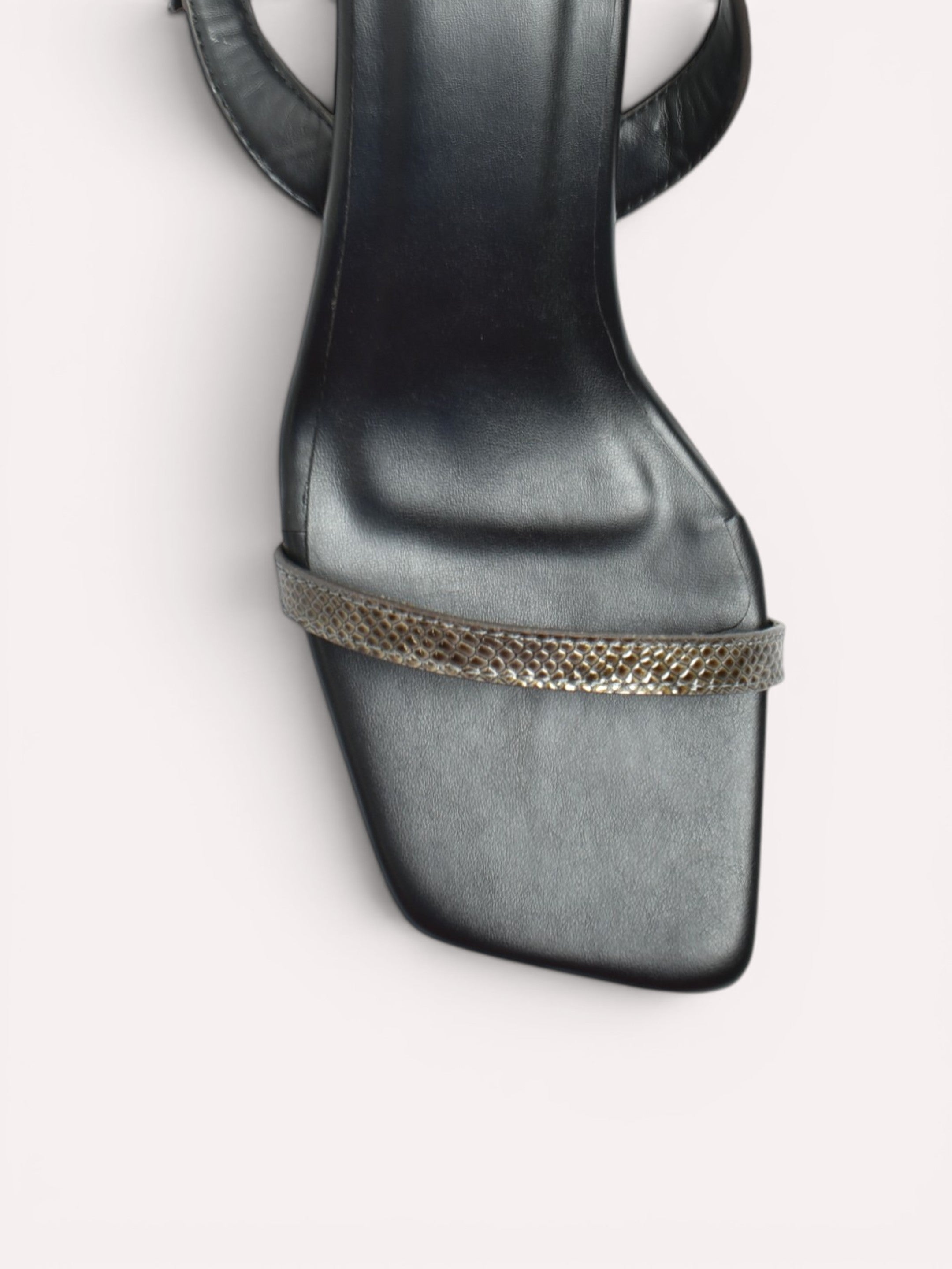 Nora Snake Strap Sculptural Heel Slingback – Black