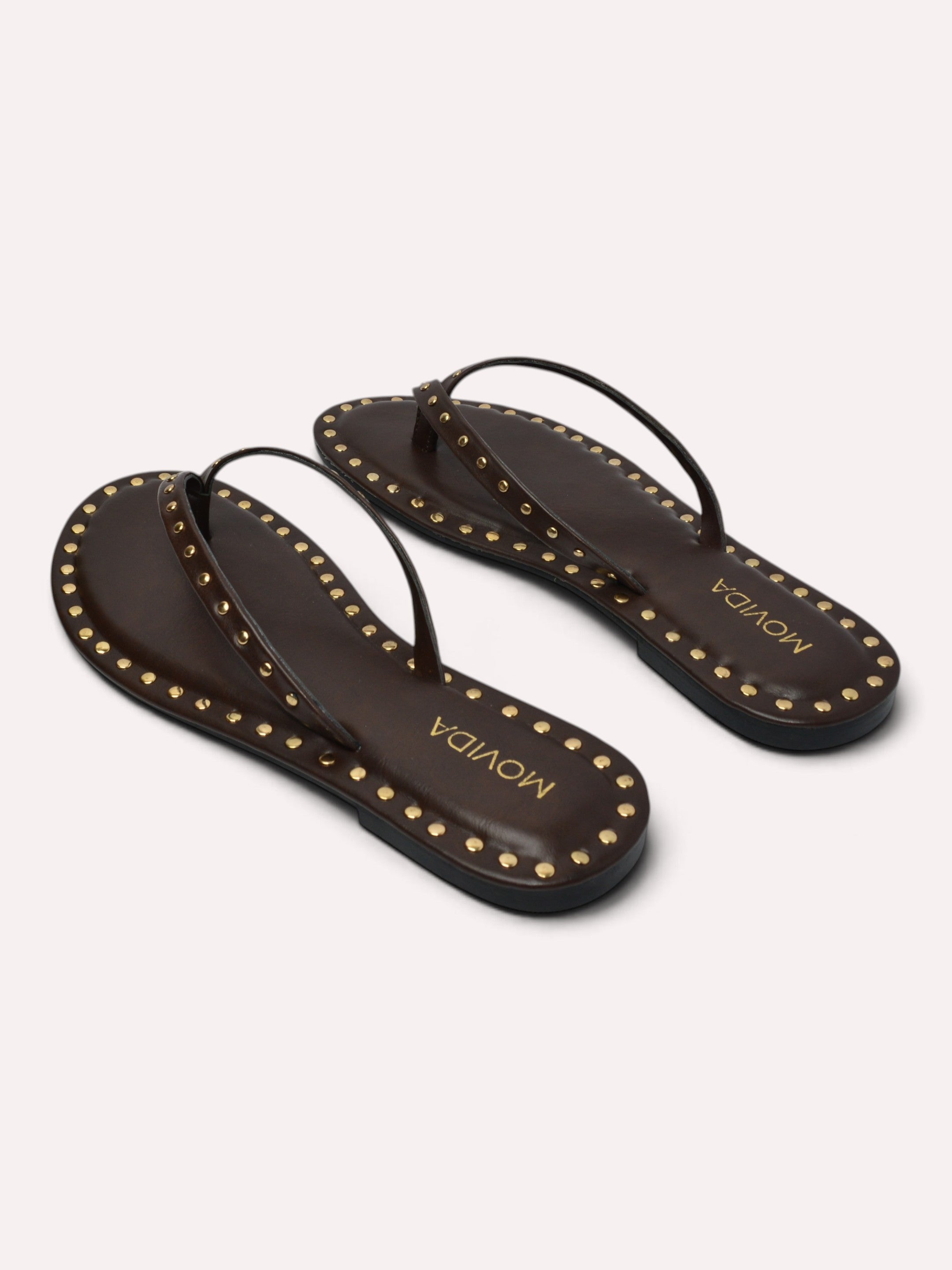 Flat V Straps Strap with Studs Sandal - Brown