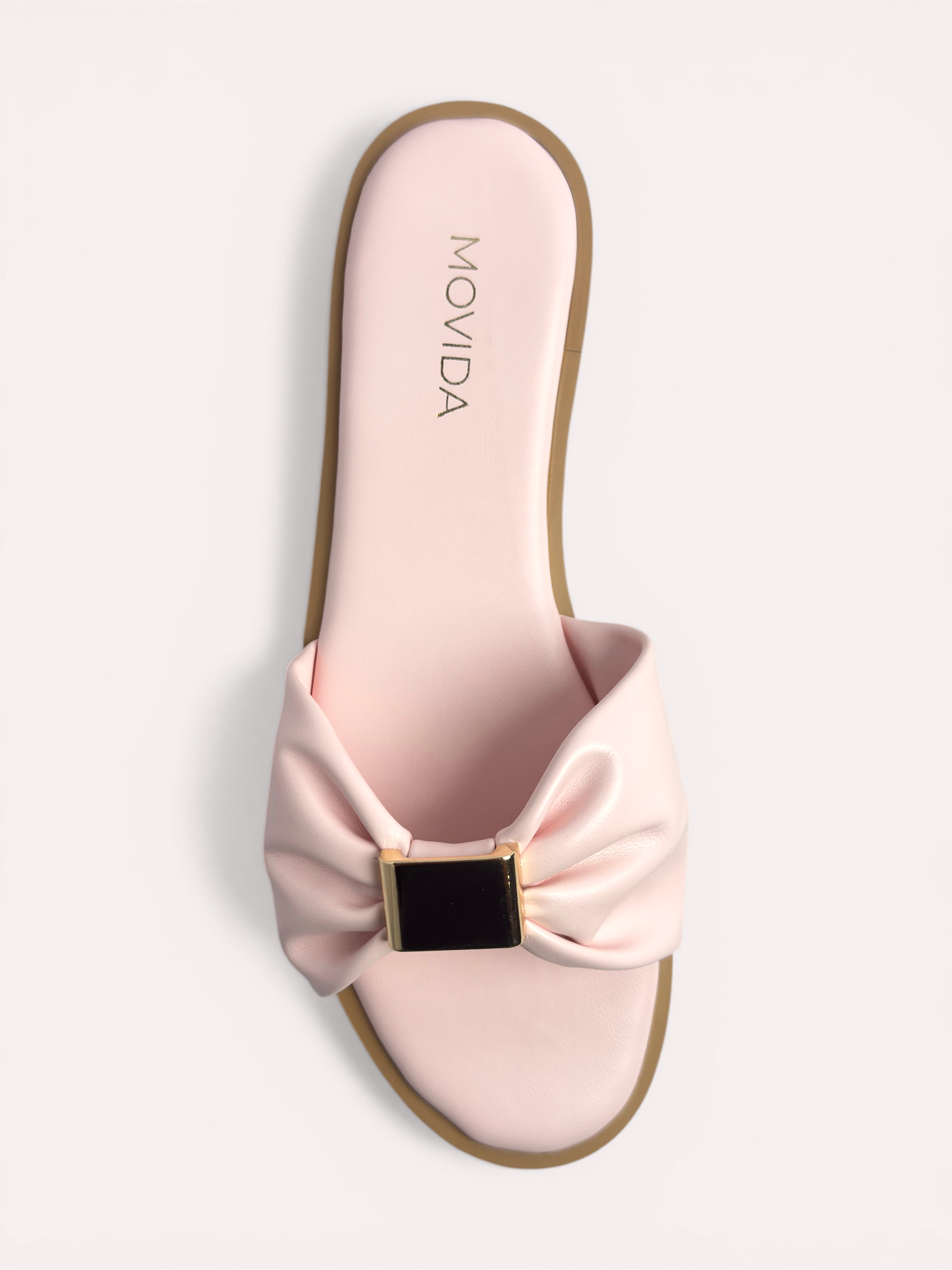 Lumi Ruched Bow-Strap Flat Slide Sandals – Pink