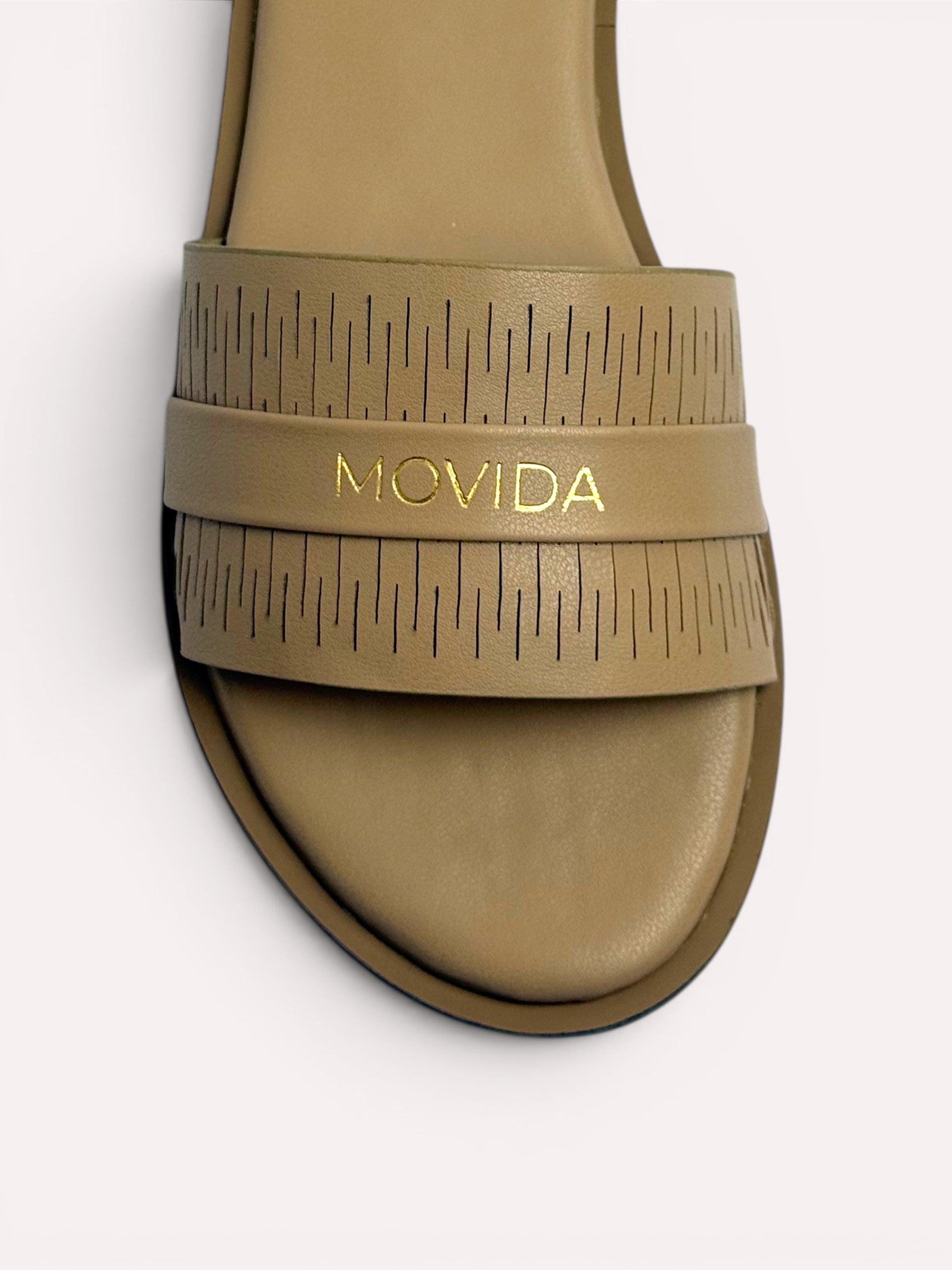 Lara Perforated Logo Strap Flat Slide – Camel