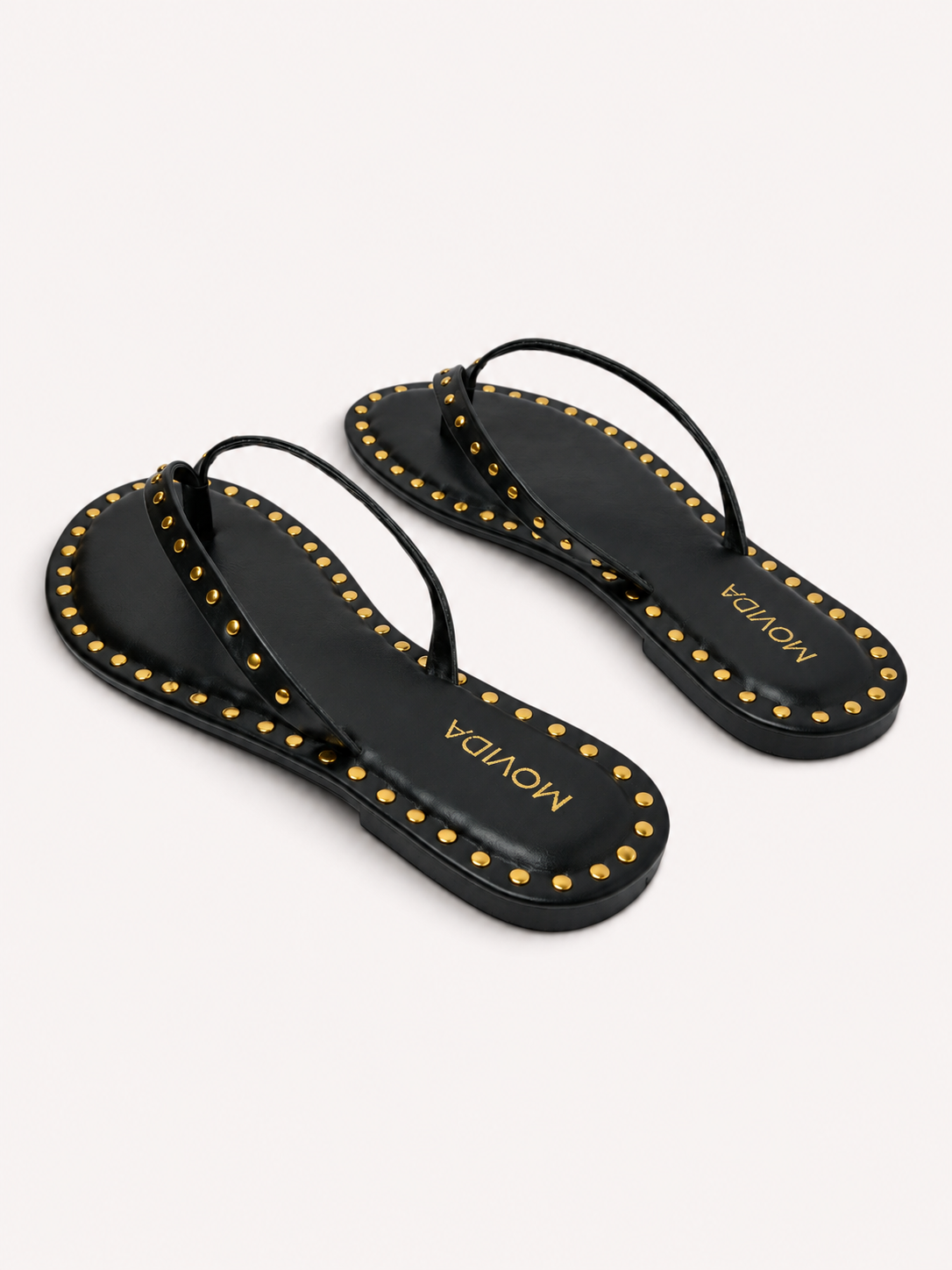 Flat V Straps Strap with Studs Sandal - Black